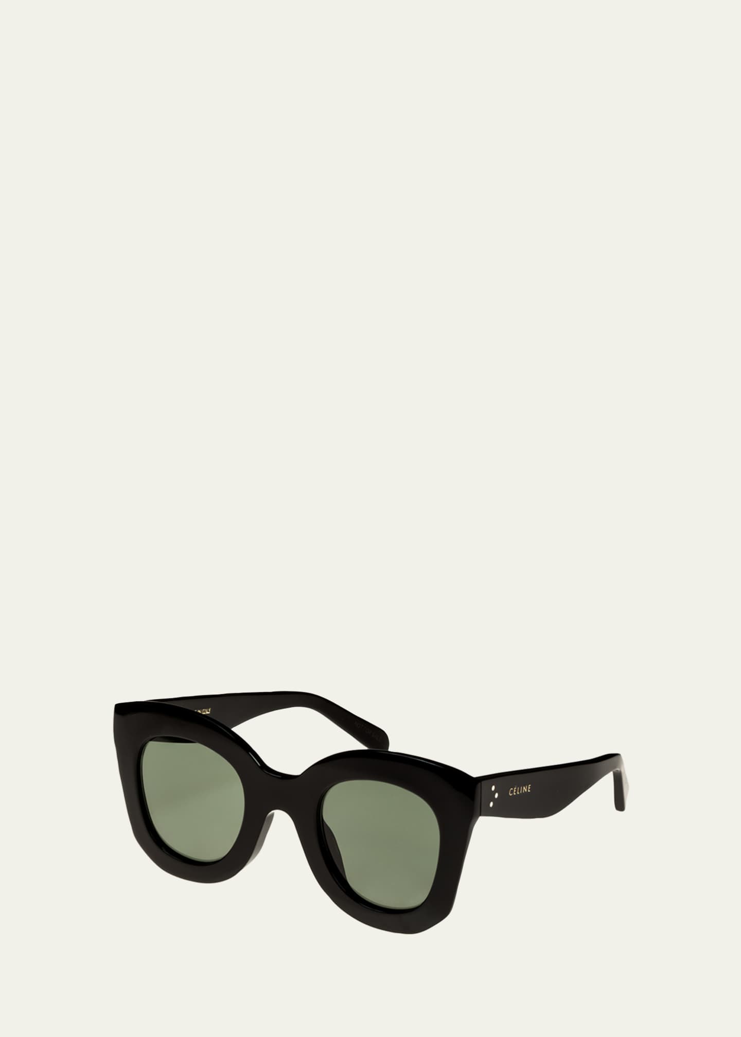 Celine Chunky Round Acetate Sunglasses Black Green