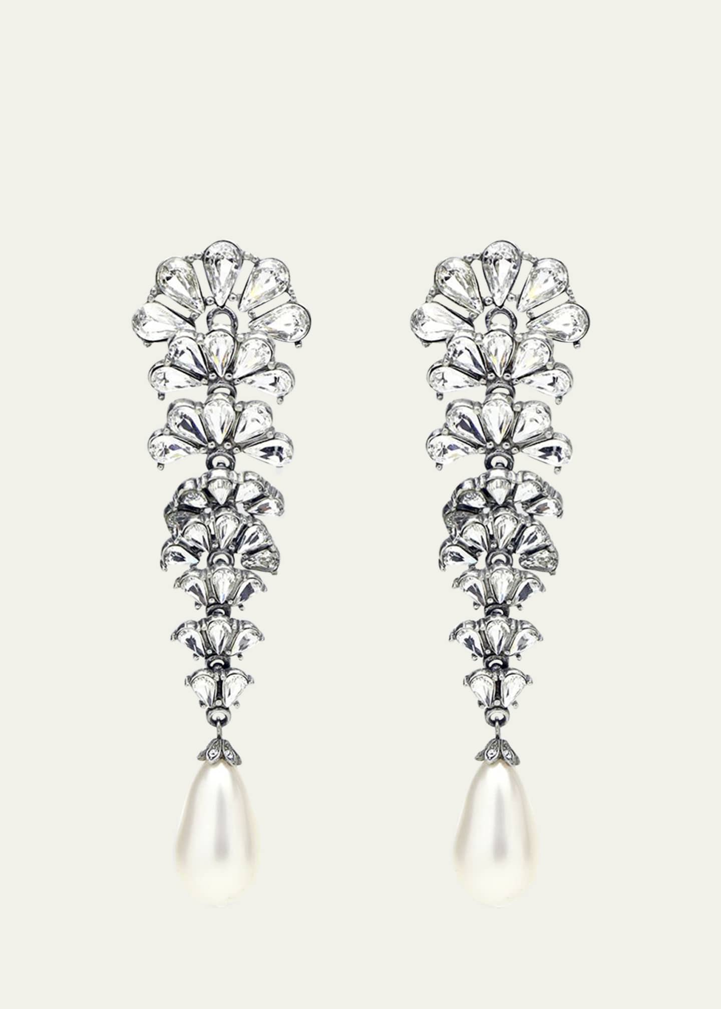 Ben-Amun Crystal Fan Earrings w/ Pearly Teardrop