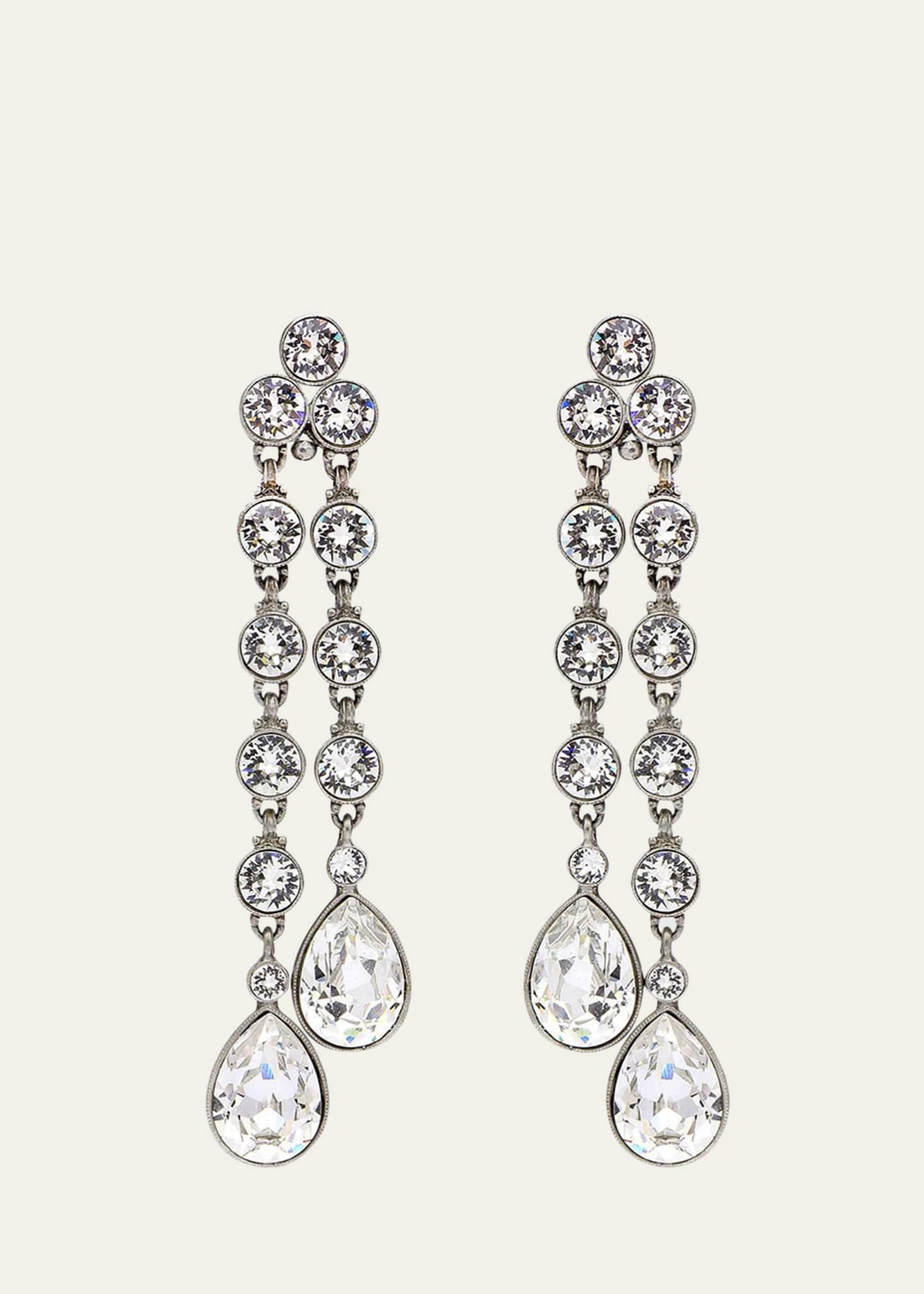 Ben-Amun Double Teardrop Crystal Dangle Clip Earrings