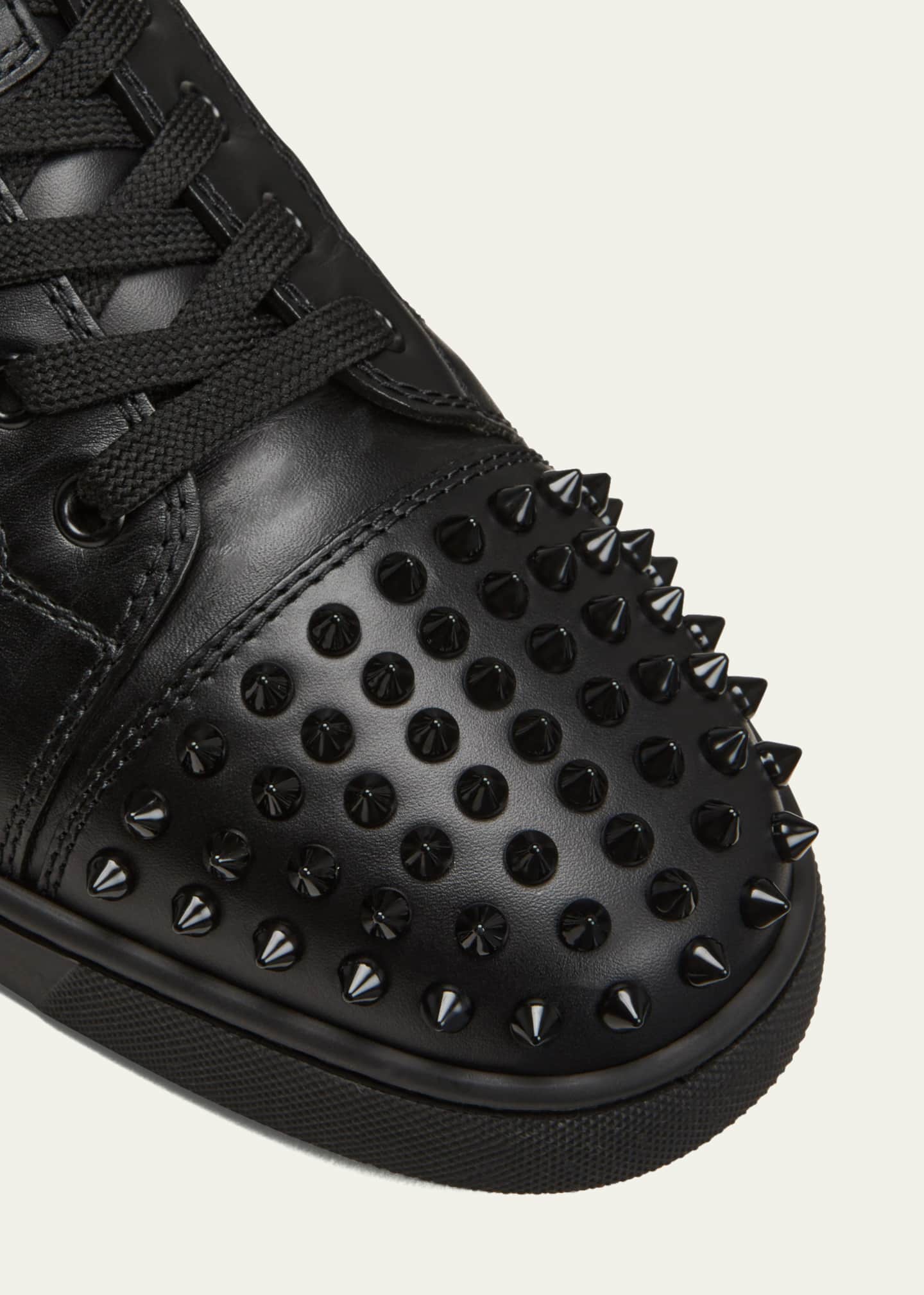 Christian Louboutin Black Leather Louis Junior Spikes Sneakers