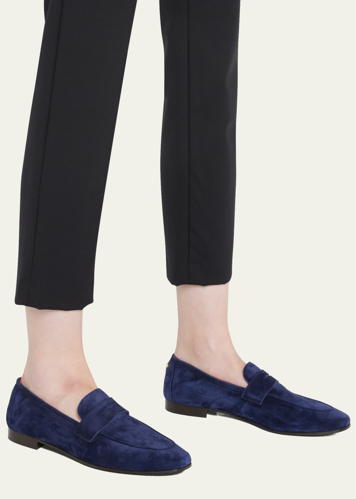 Bougeotte Suede SlipOn Penny Loafer, Navy Bergdorf Goodman