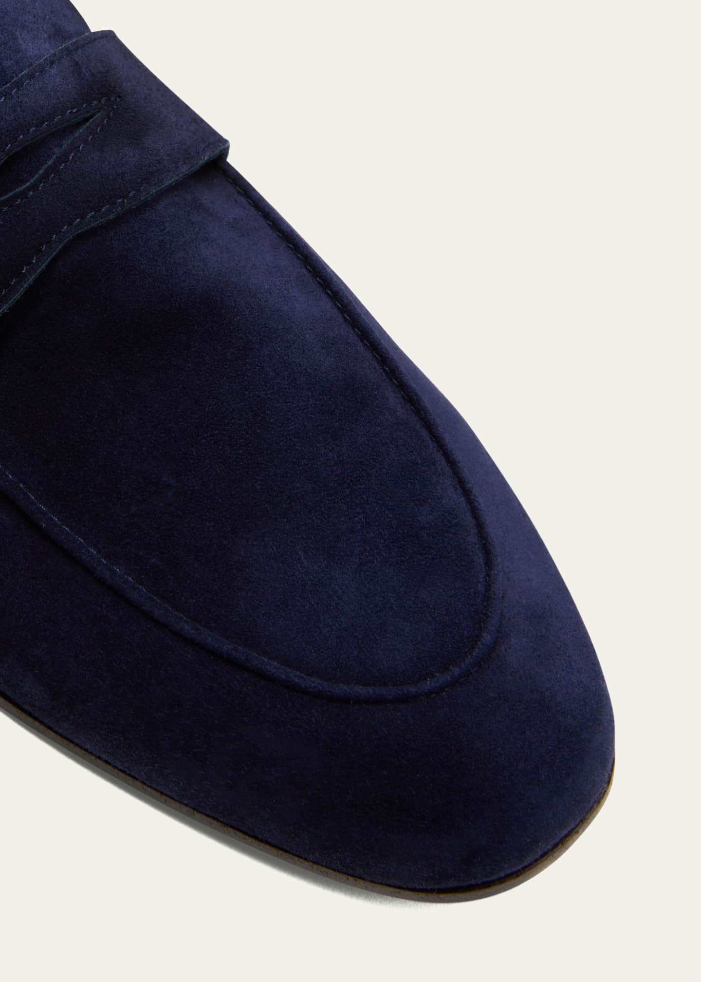 Bougeotte Suede SlipOn Penny Loafer, Navy Bergdorf Goodman