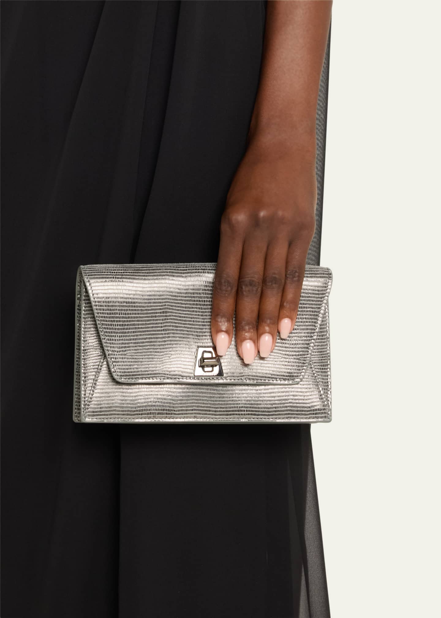 Akris Anouk Lizard-Print Clutch Bag w/ Chain Image 2 of 5