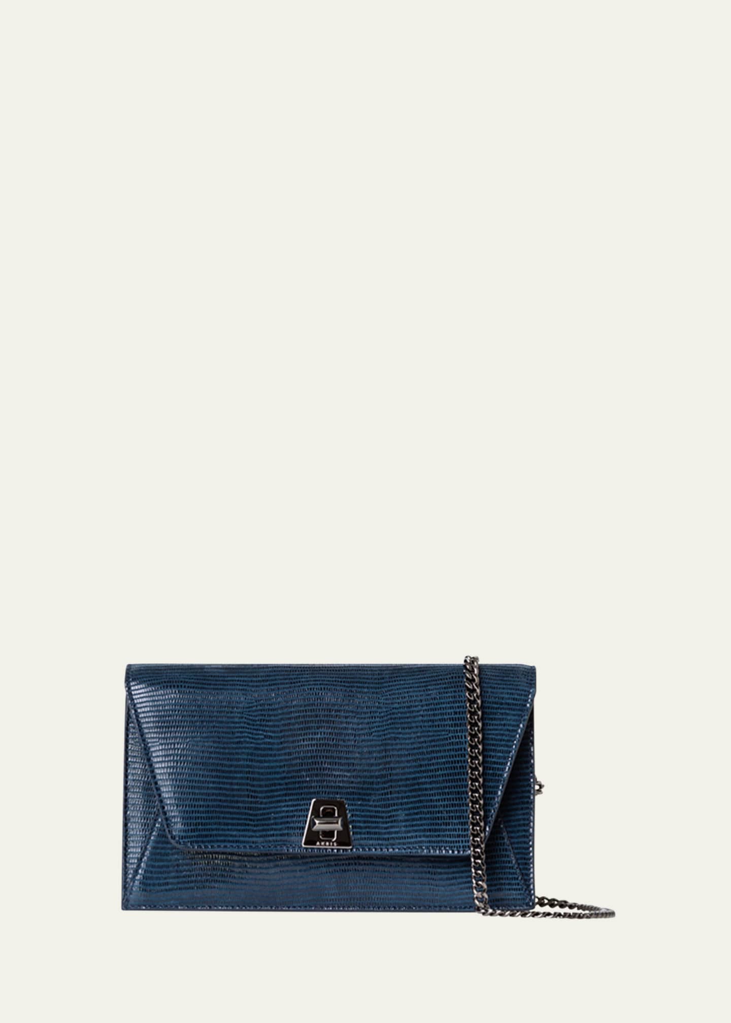 Akris Anouk Lizard-Print Clutch Bag w/ Chain Image 1 of 5