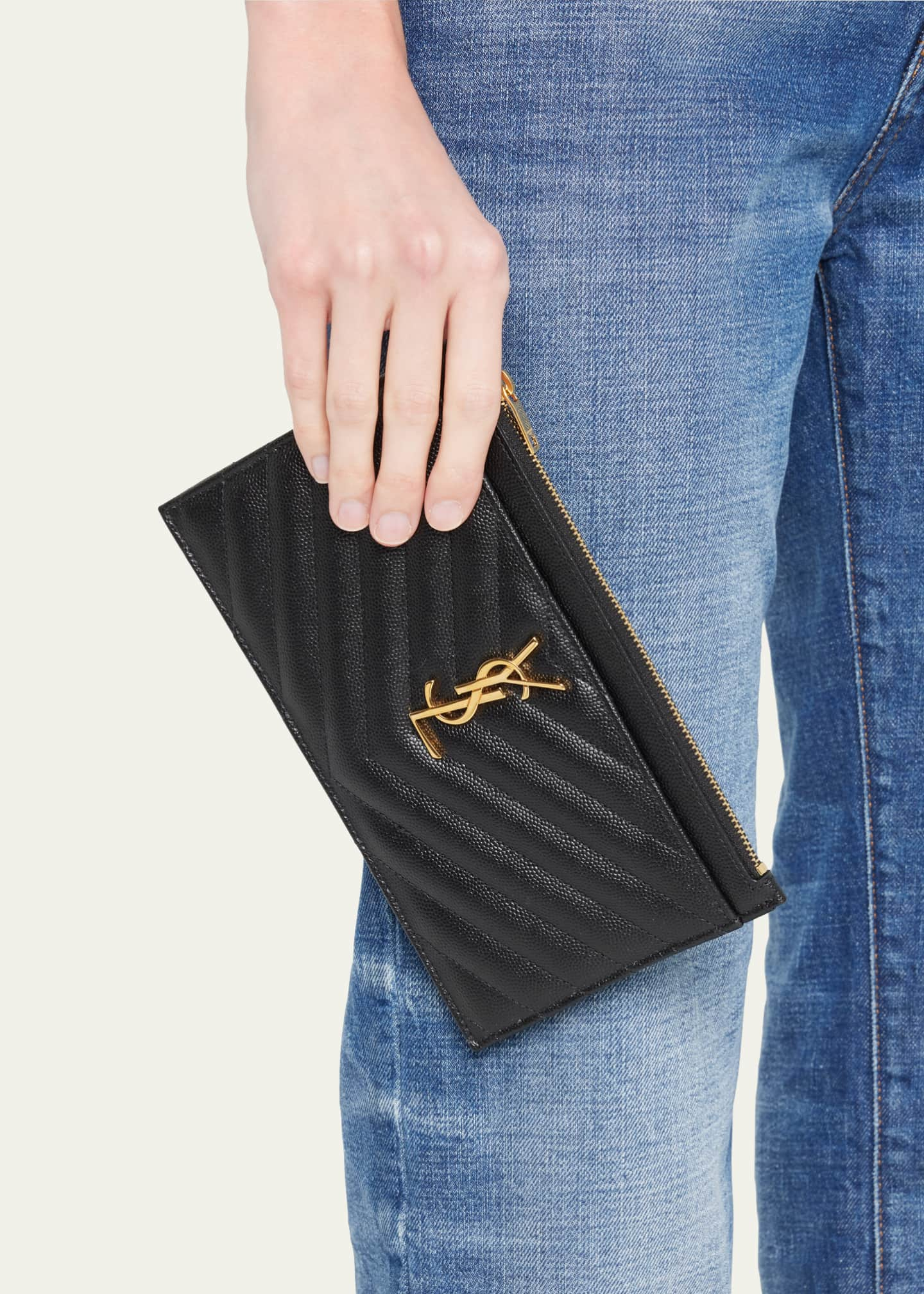 Saint Laurent Monogramme Grain de Poudre Bill Pouch Wallet Black