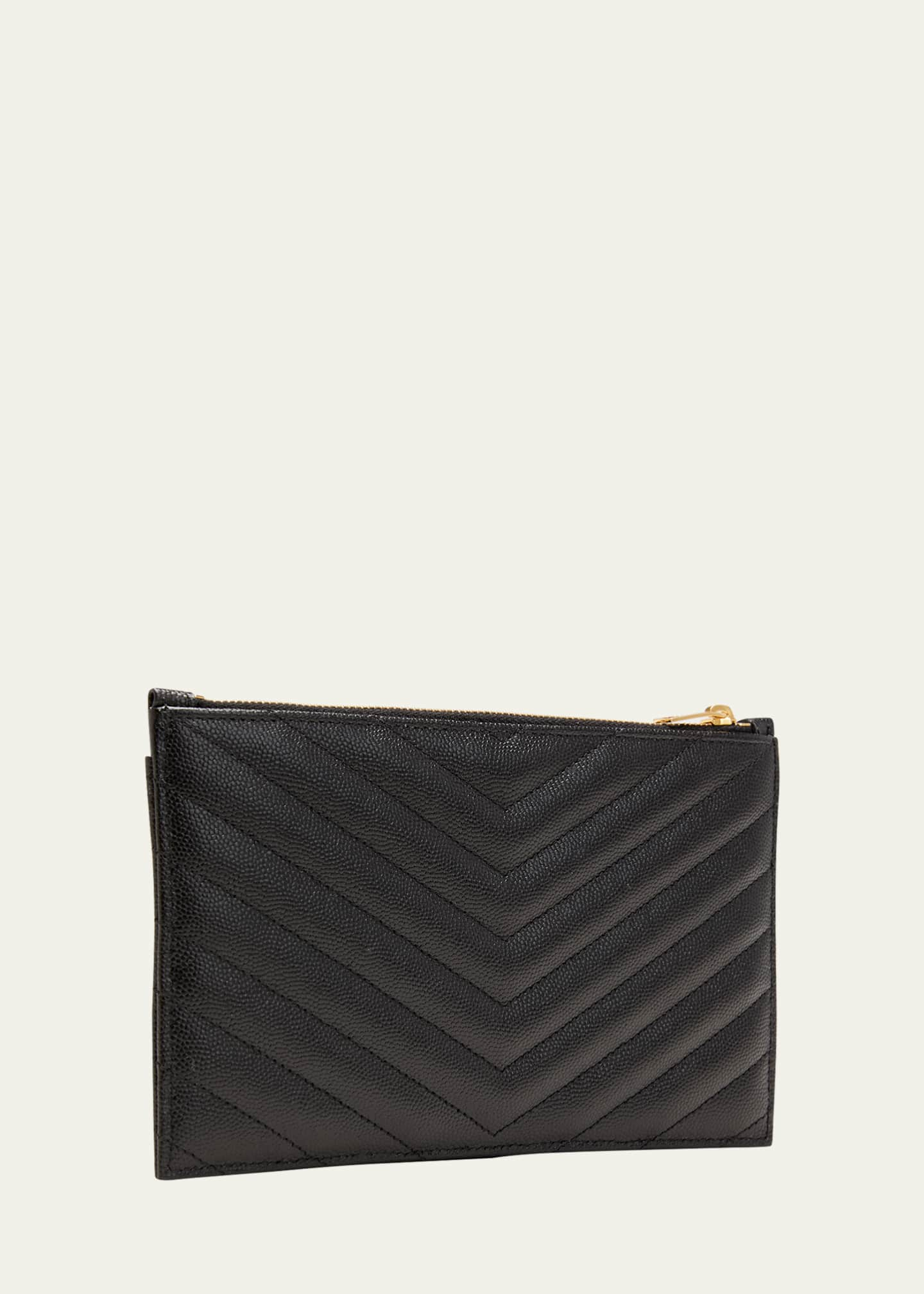 Saint Laurent Grain De Poudre Chevron Monogram Bill Pouch Black