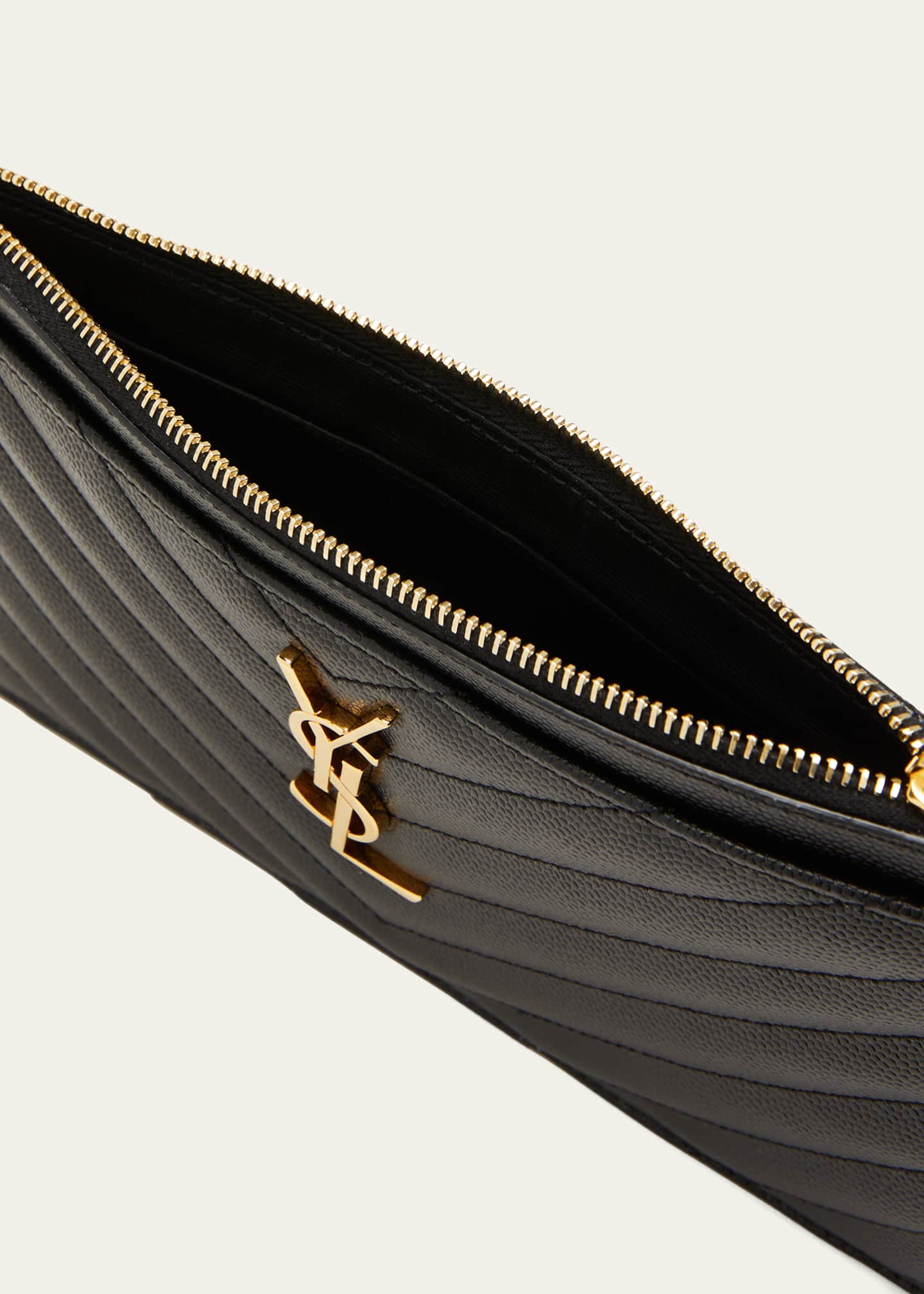 Saint Laurent YSL Monogram Small Ziptop Bill Pouch in Grained Leather