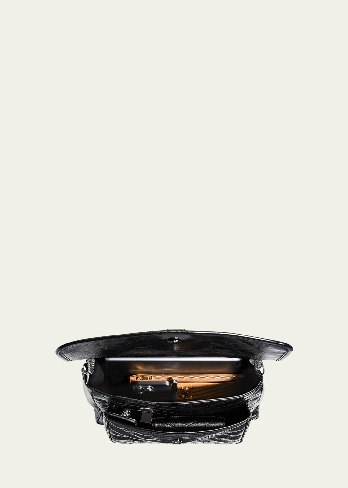 Saint Laurent Niki Large Flap YSL Shoulder Bag in Crinkled Leather