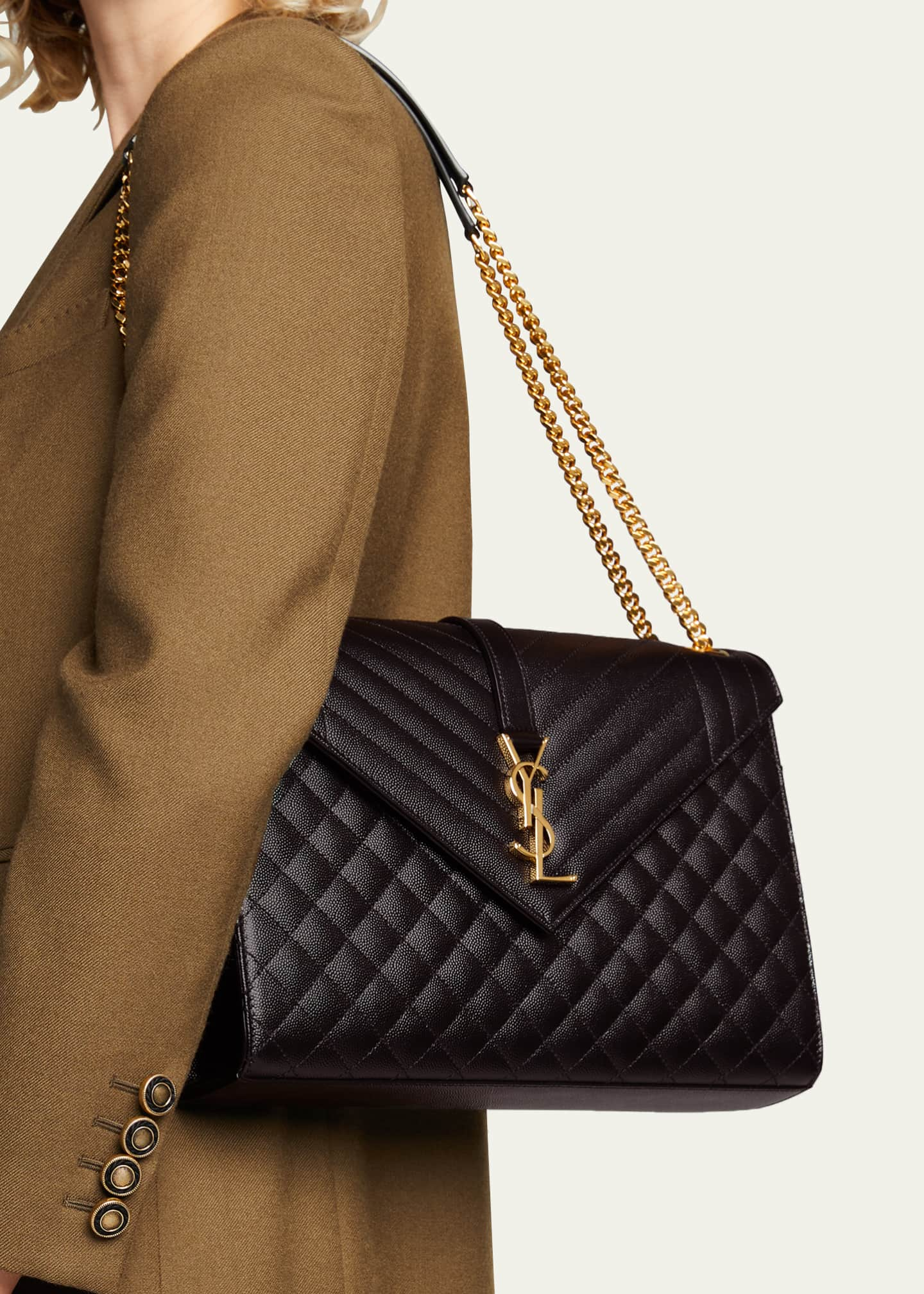 Saint Laurent Envelope Triquilt Large YSL Shoulder Bag in Grained Leather Image 2 of 5