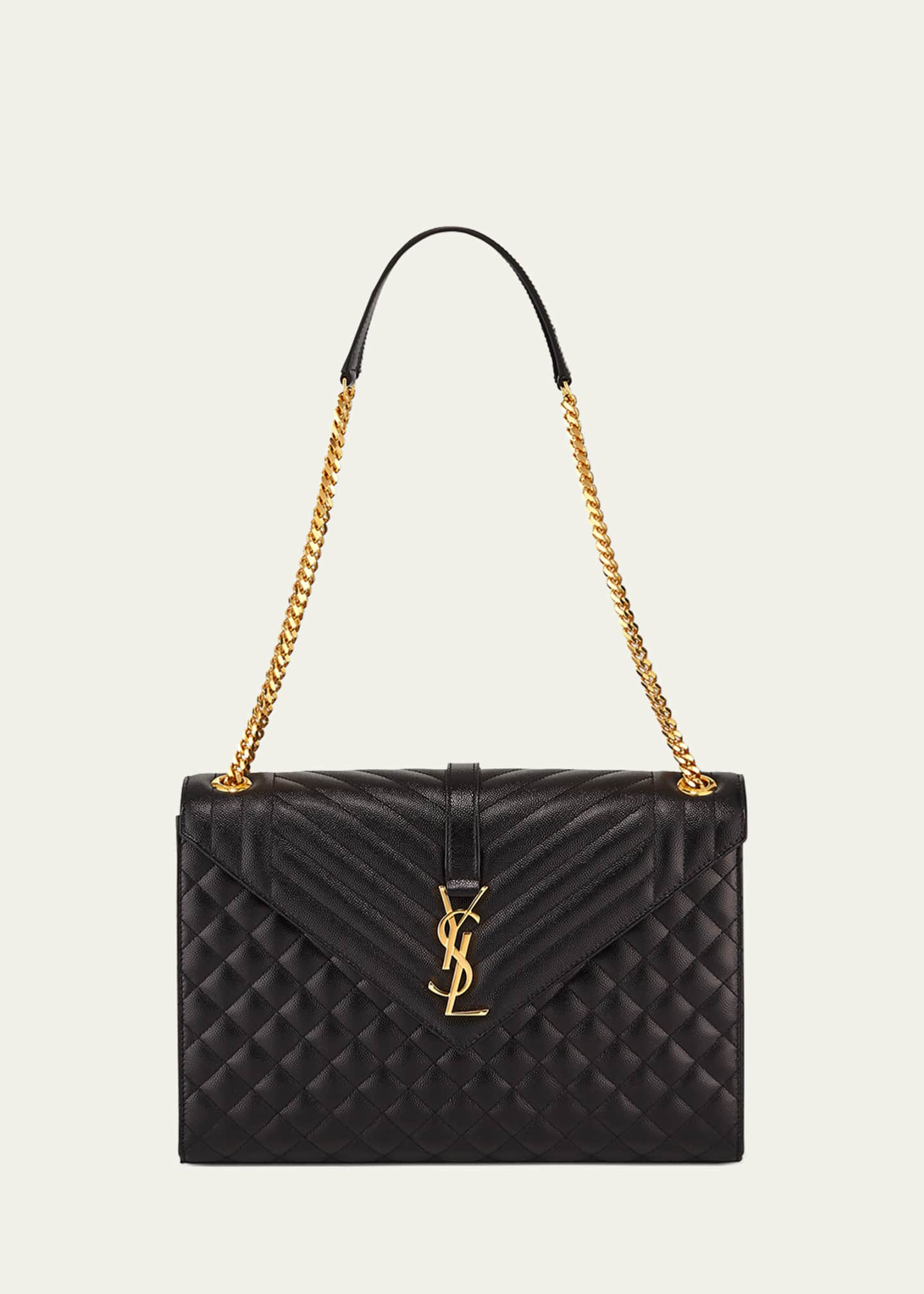 Saint Laurent Envelope Triquilt Large YSL Shoulder Bag in Grained Leather Image 1 of 5