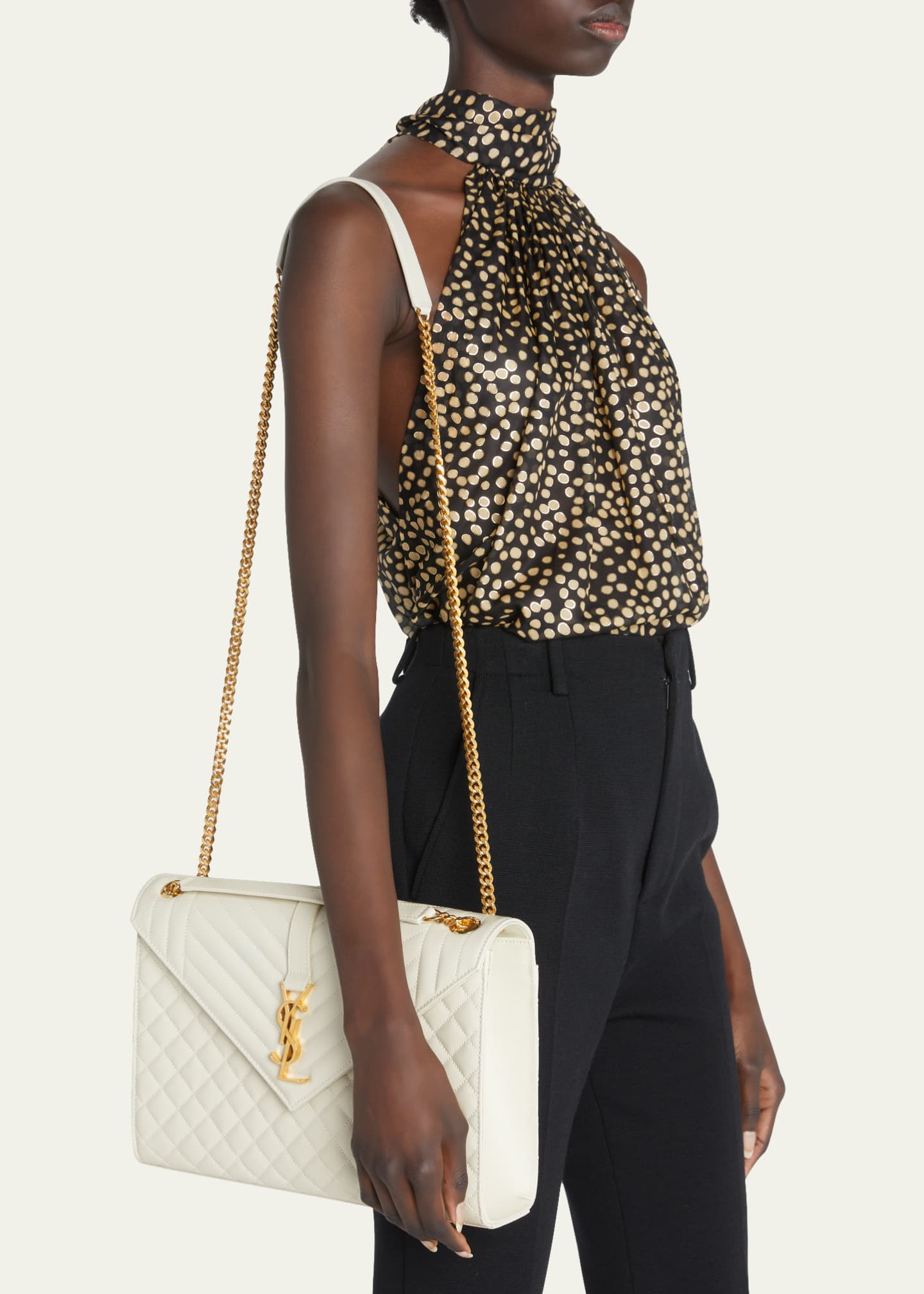 Saint Laurent Envelope Triquilt Large YSL Shoulder Bag in Grained