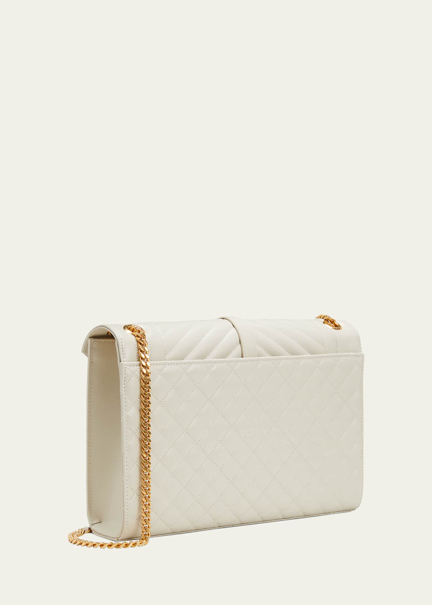 SAINT LAURENT Beige Monogram YSL V-Flap Large Tri-Quilt Envelope