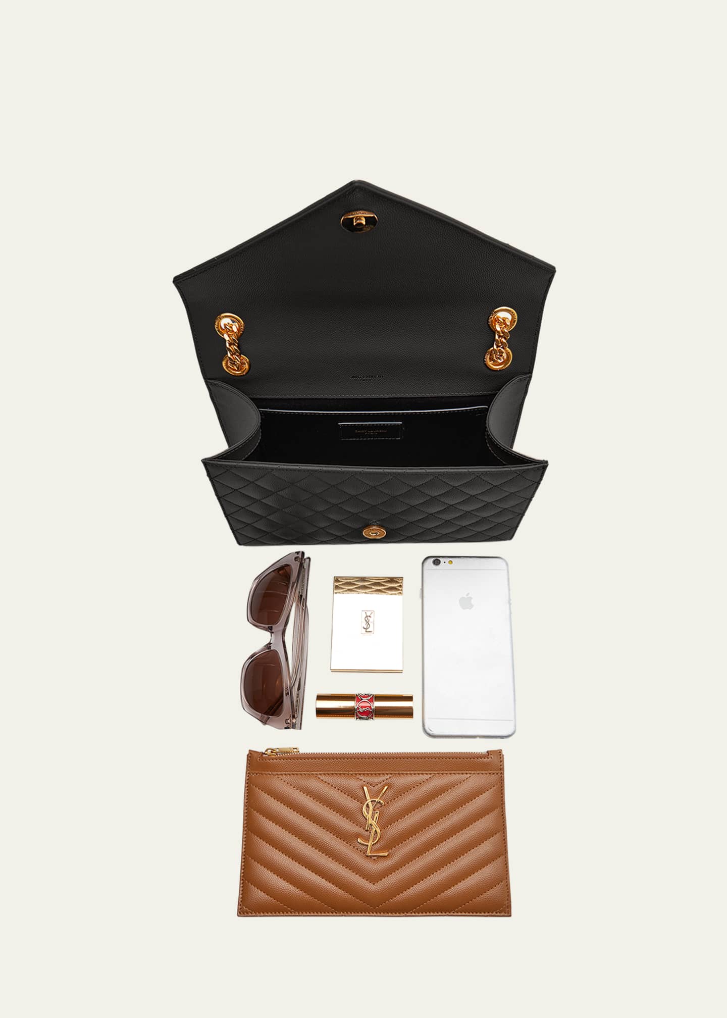 Saint Laurent Envelope Triquilt Medium YSL Shoulder Bag in Grained Leather Image 7 of 7