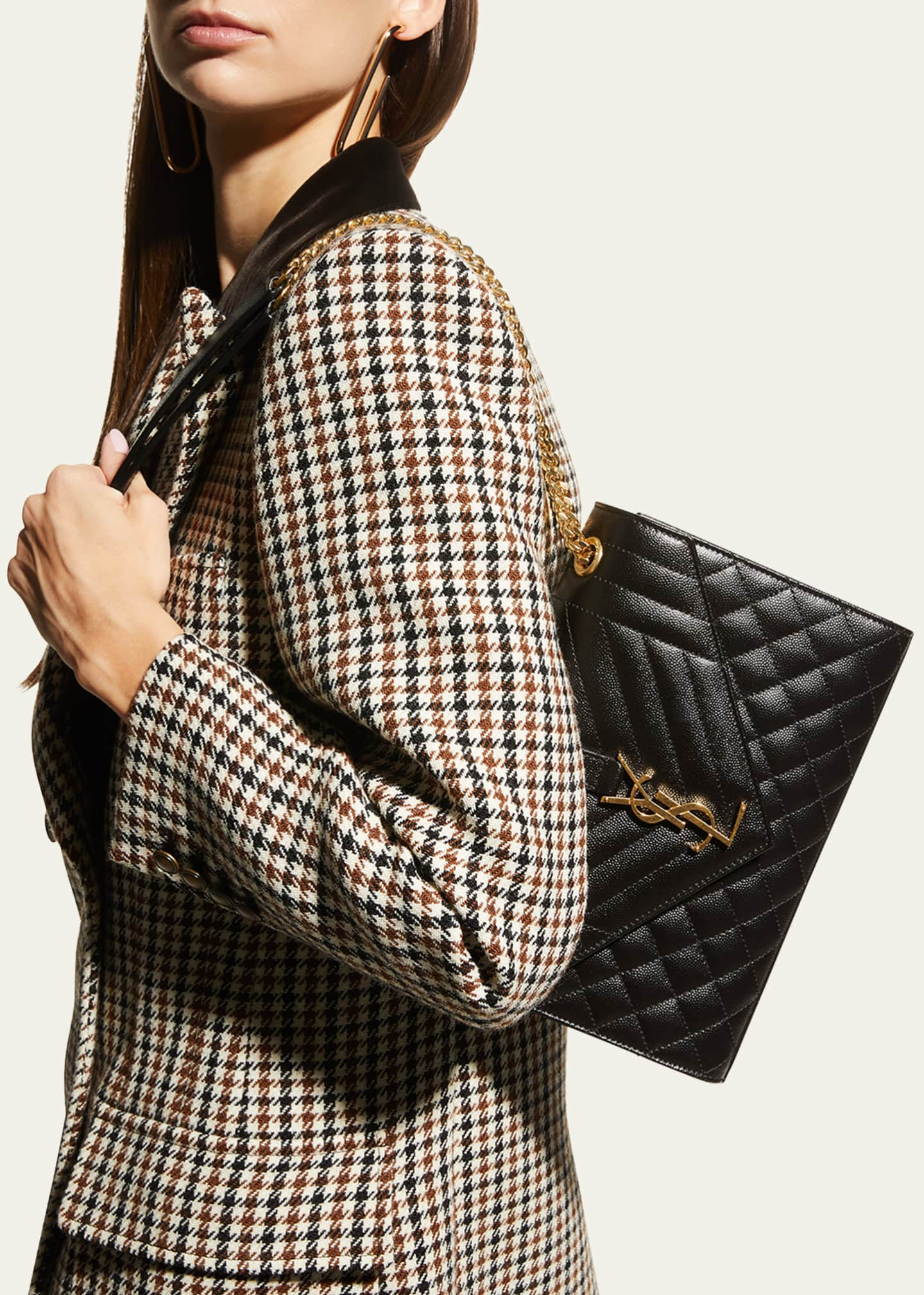 Medium Ysl Envelope Quilted Chain Shoulder Bag