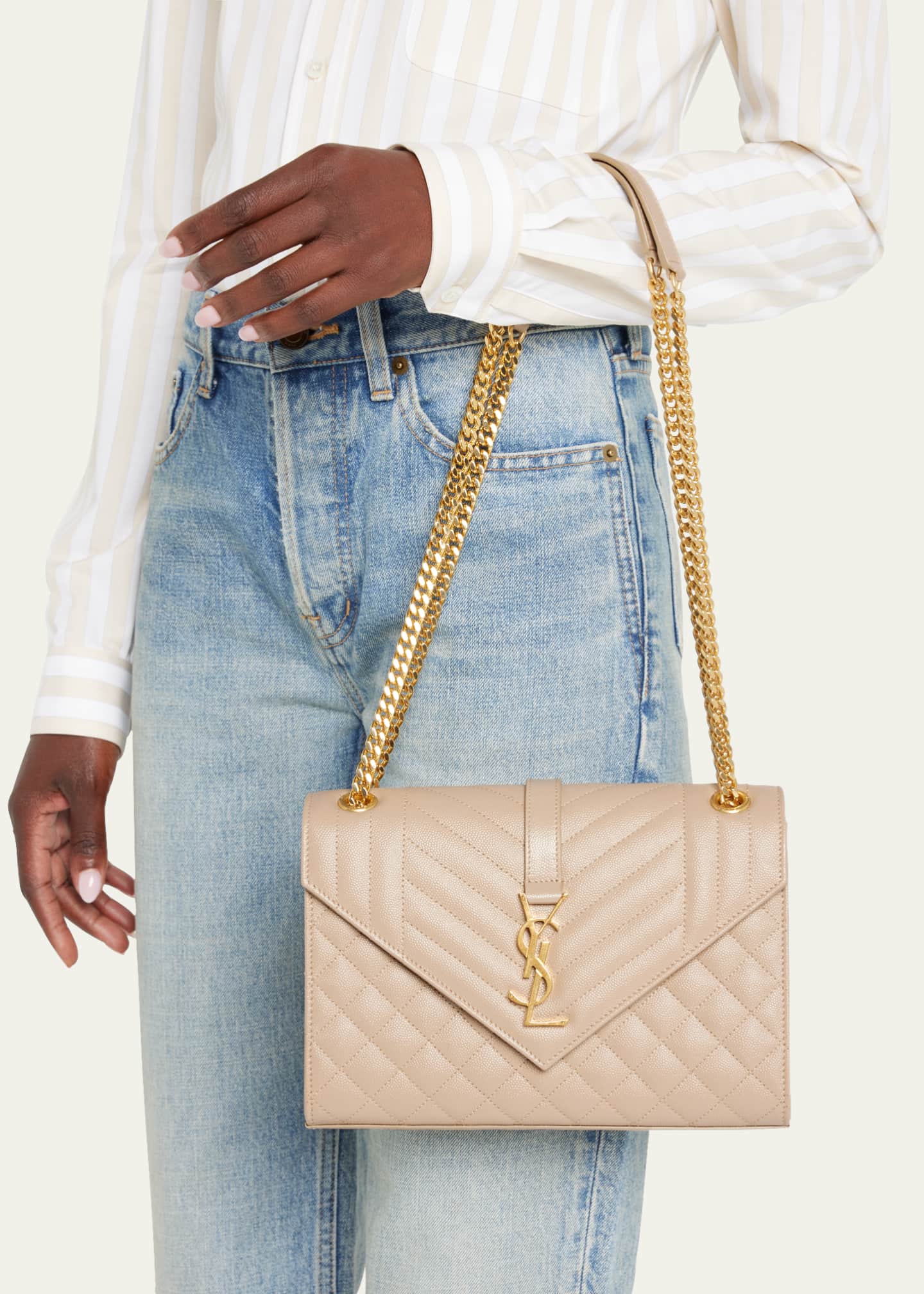 Saint Laurent Envelope Triquilt Medium YSL Shoulder Bag in Grained Leather Image 2 of 7