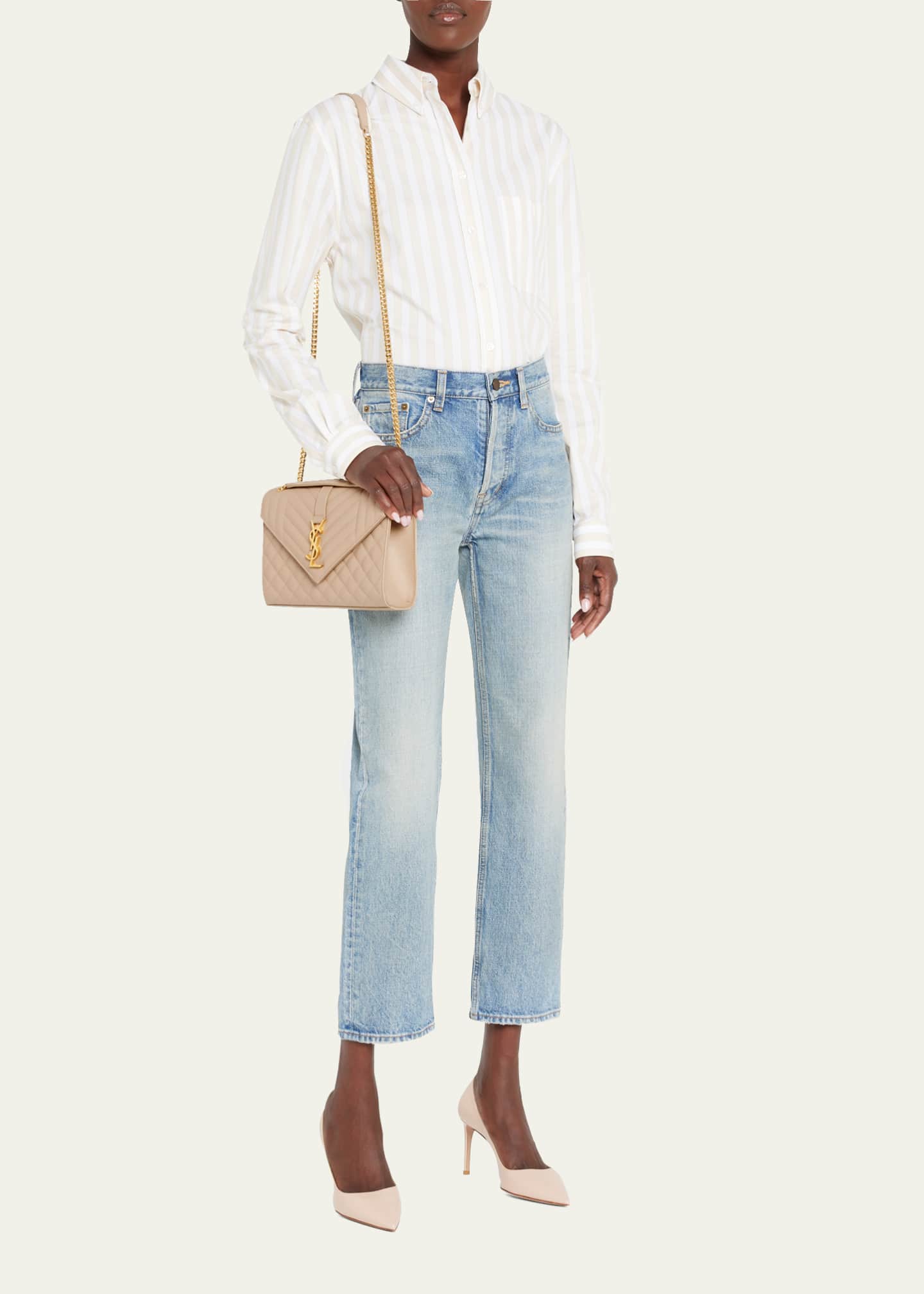 Saint Laurent Envelope Triquilt Medium YSL Shoulder Bag in Grained Leather Image 5 of 7
