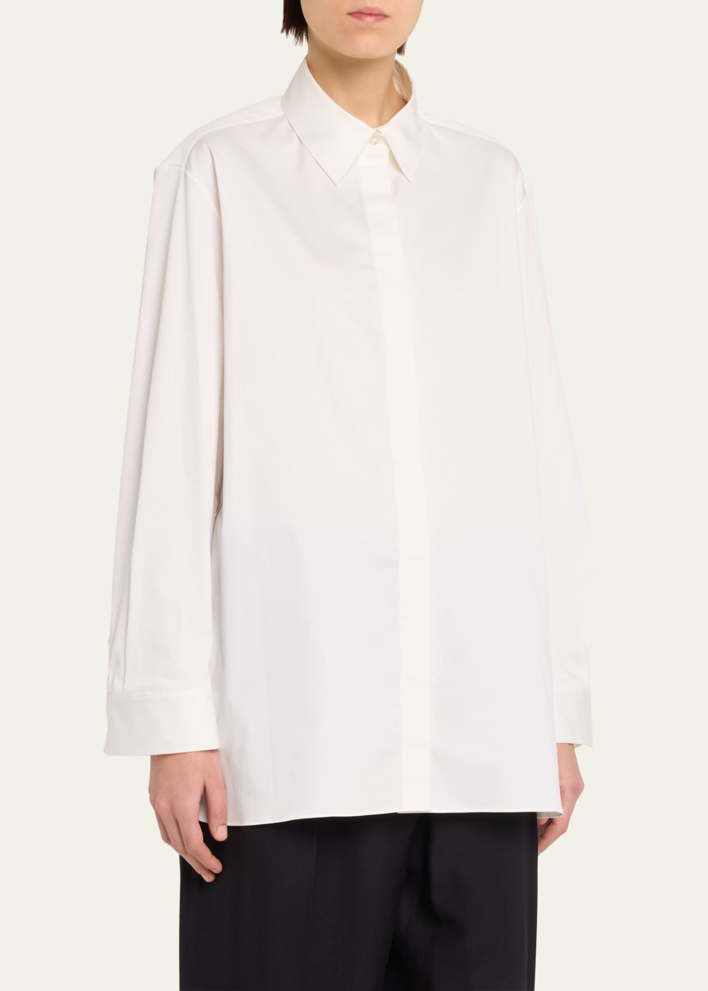 THE ROW Big Sisea Button-Front Long-Sleeve Cotton-Stretch Shirt ...