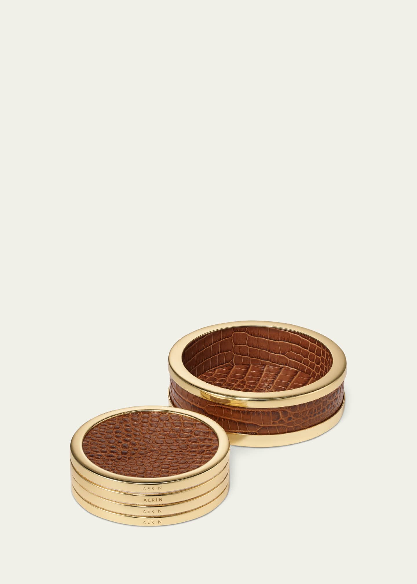 AERIN Colette Croc-Embossed Leather Coasters, Set of 4 Image 2 of 3