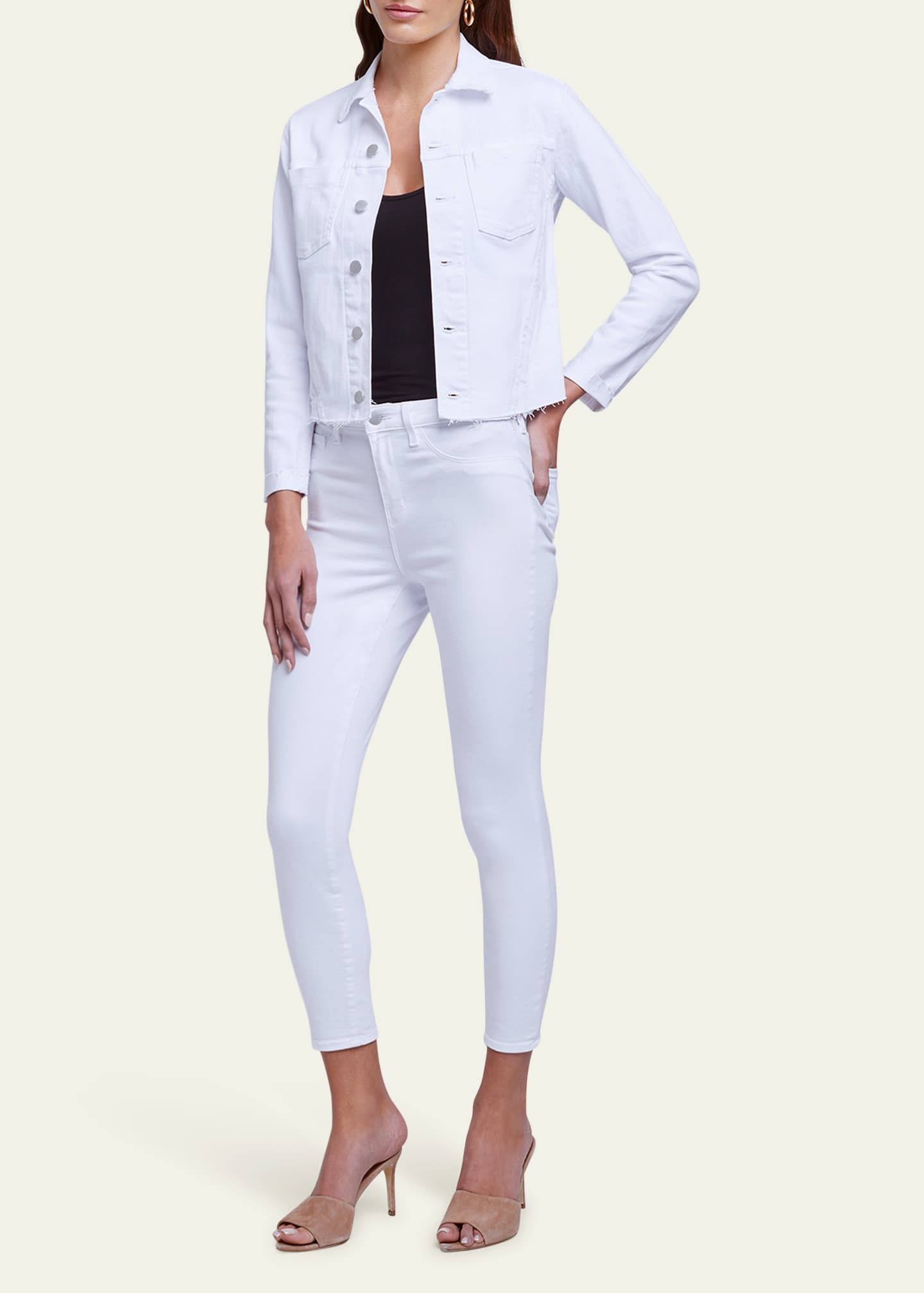 L'Agence Janelle Slim Cropped Jean Jacket with Raw Hem Image 2 of 5