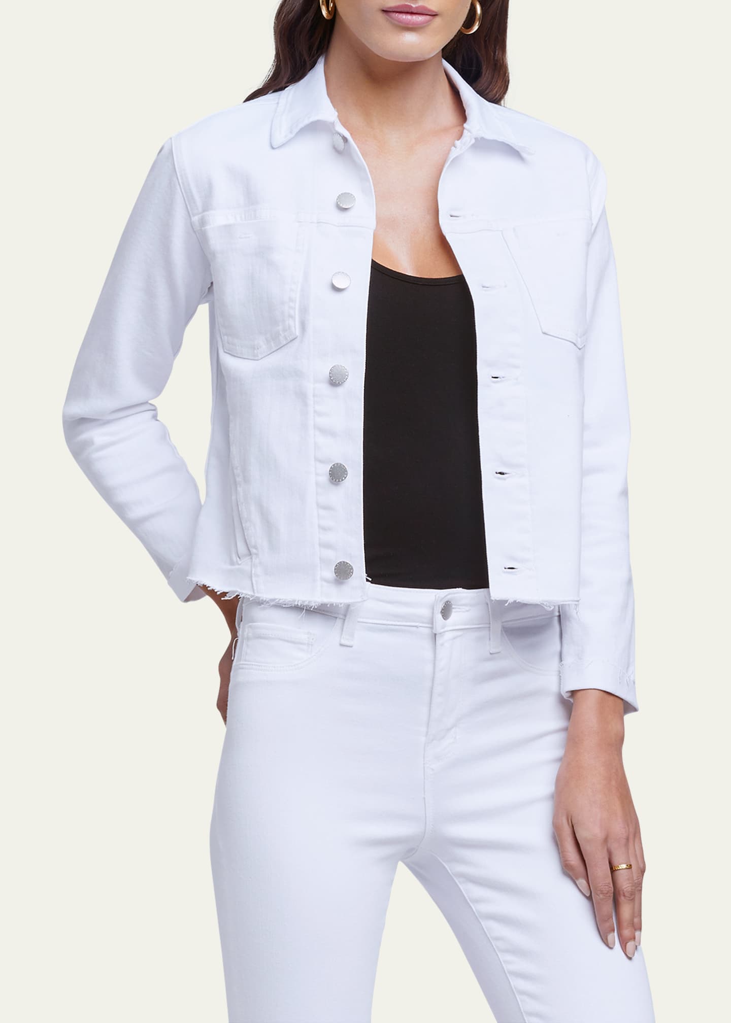 L'Agence Janelle Slim Cropped Jean Jacket with Raw Hem Image 4 of 5