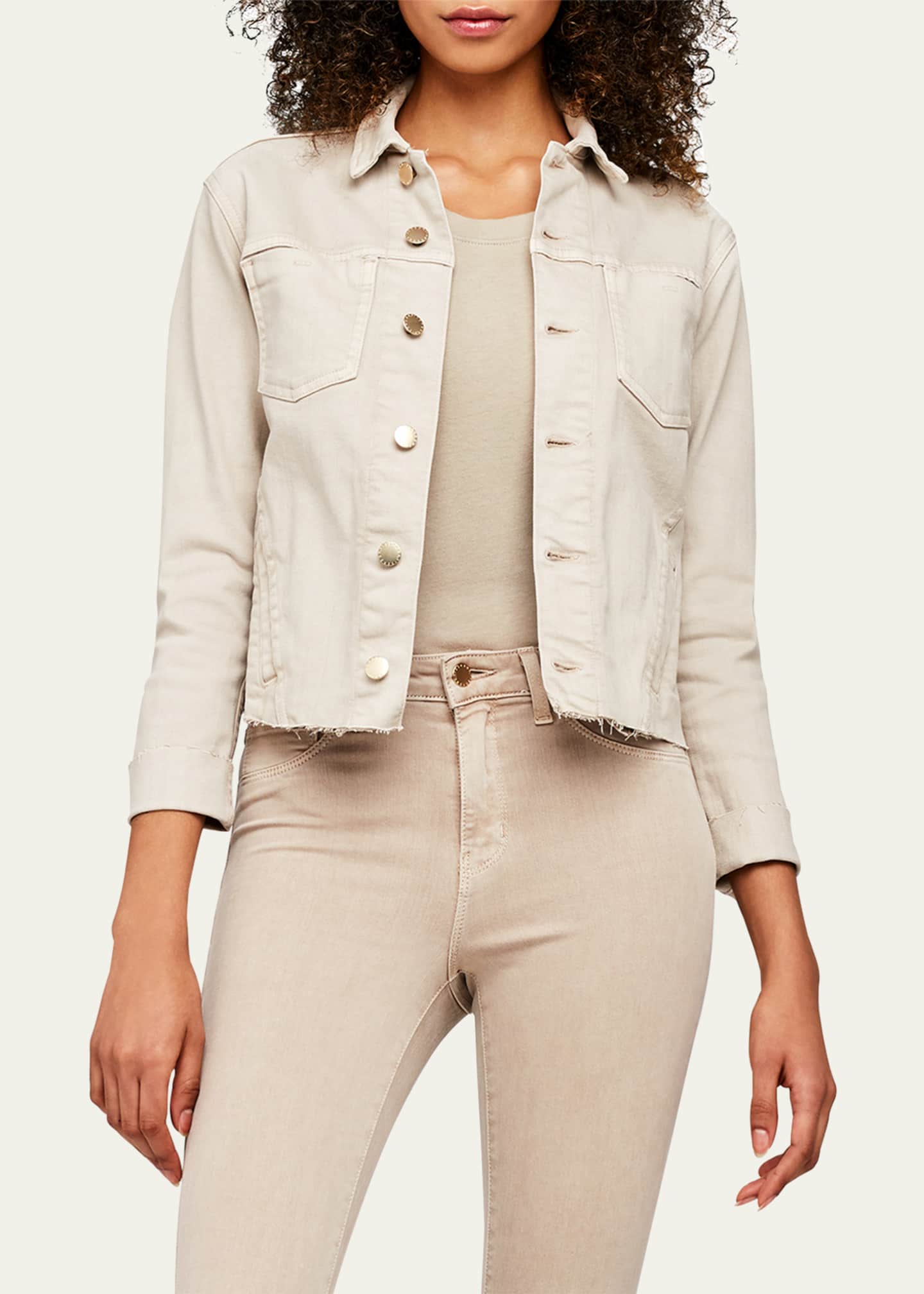 L'Agence Janelle Slim Cropped Jean Jacket with Raw Hem Image 2 of 5