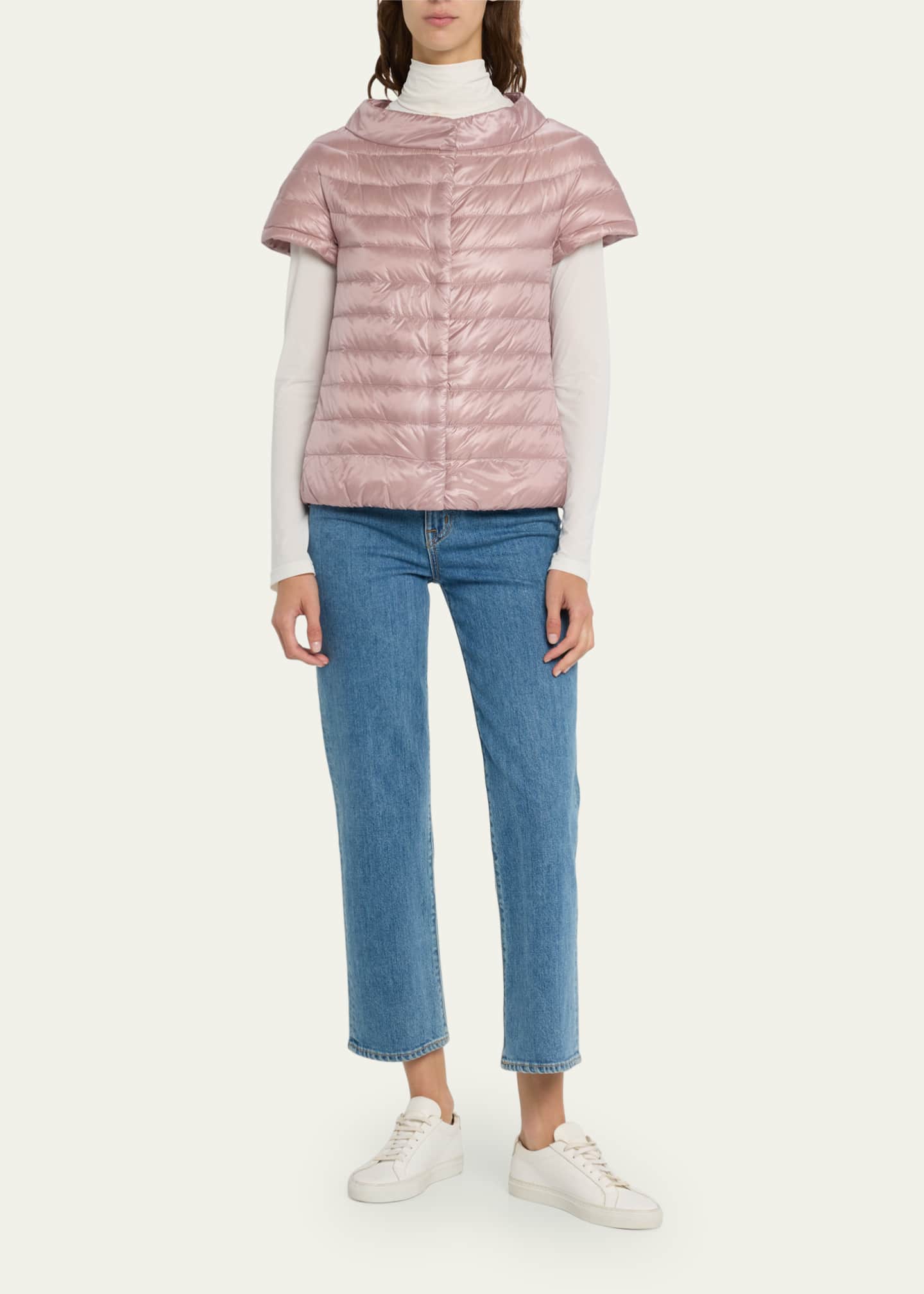 Herno Short-Sleeve Snap-Front Quilted Puffer Jacket Image 2 of 5