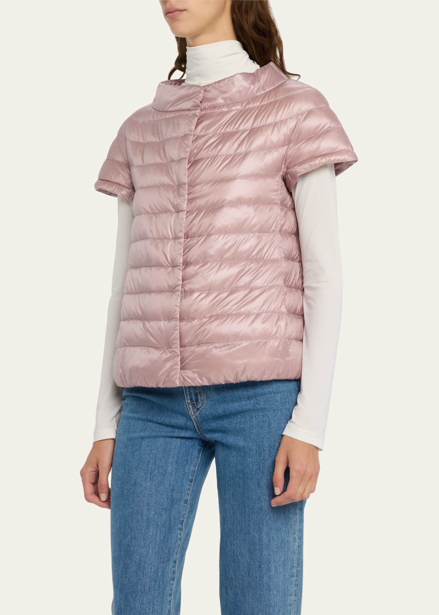 Herno Short-Sleeve Snap-Front Quilted Puffer Jacket Image 4 of 5