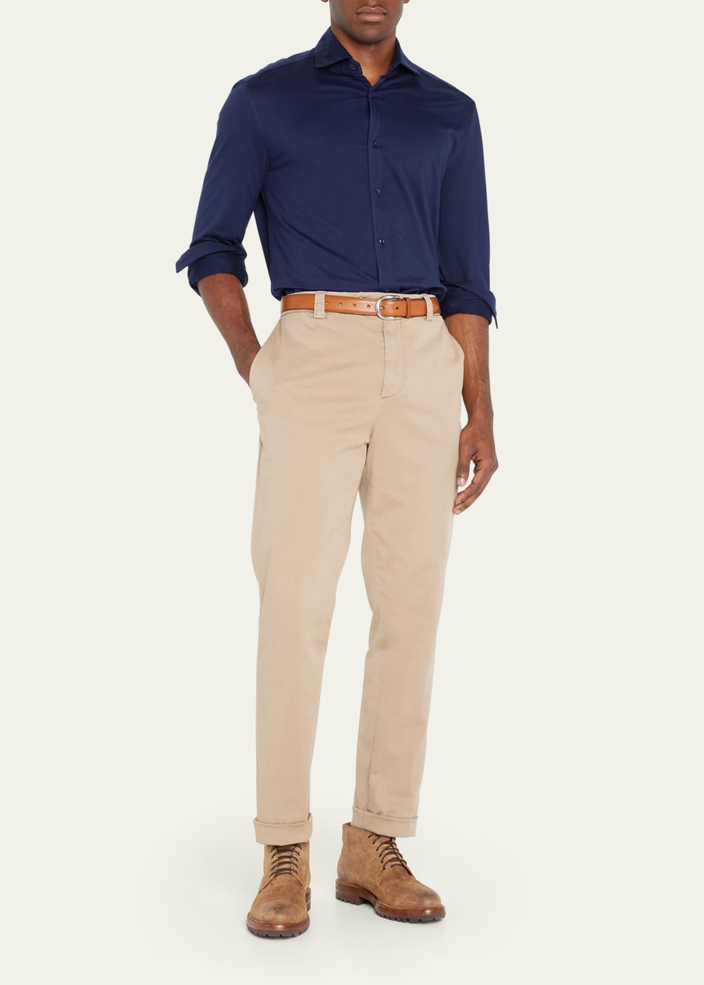 Brunello Cucinelli Men's Jersey Knit Sport Shirt Image 2 of 5