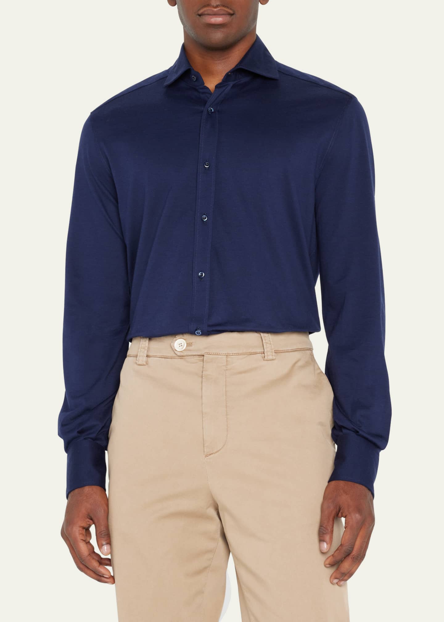 Brunello Cucinelli Men's Jersey Knit Sport Shirt Image 4 of 5
