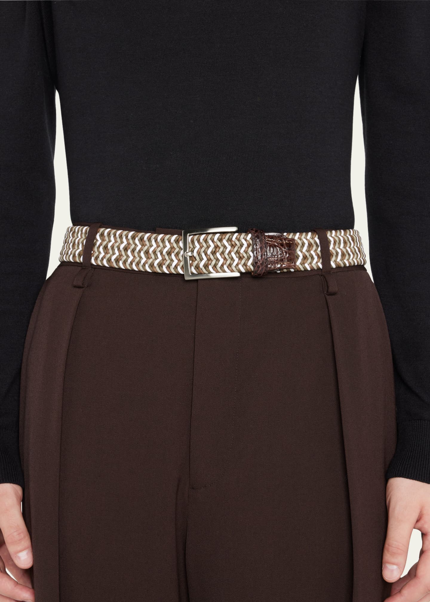 W. Kleinberg Men's Sport Stretch Belt with Crocodile-Trim Image 2 of 2