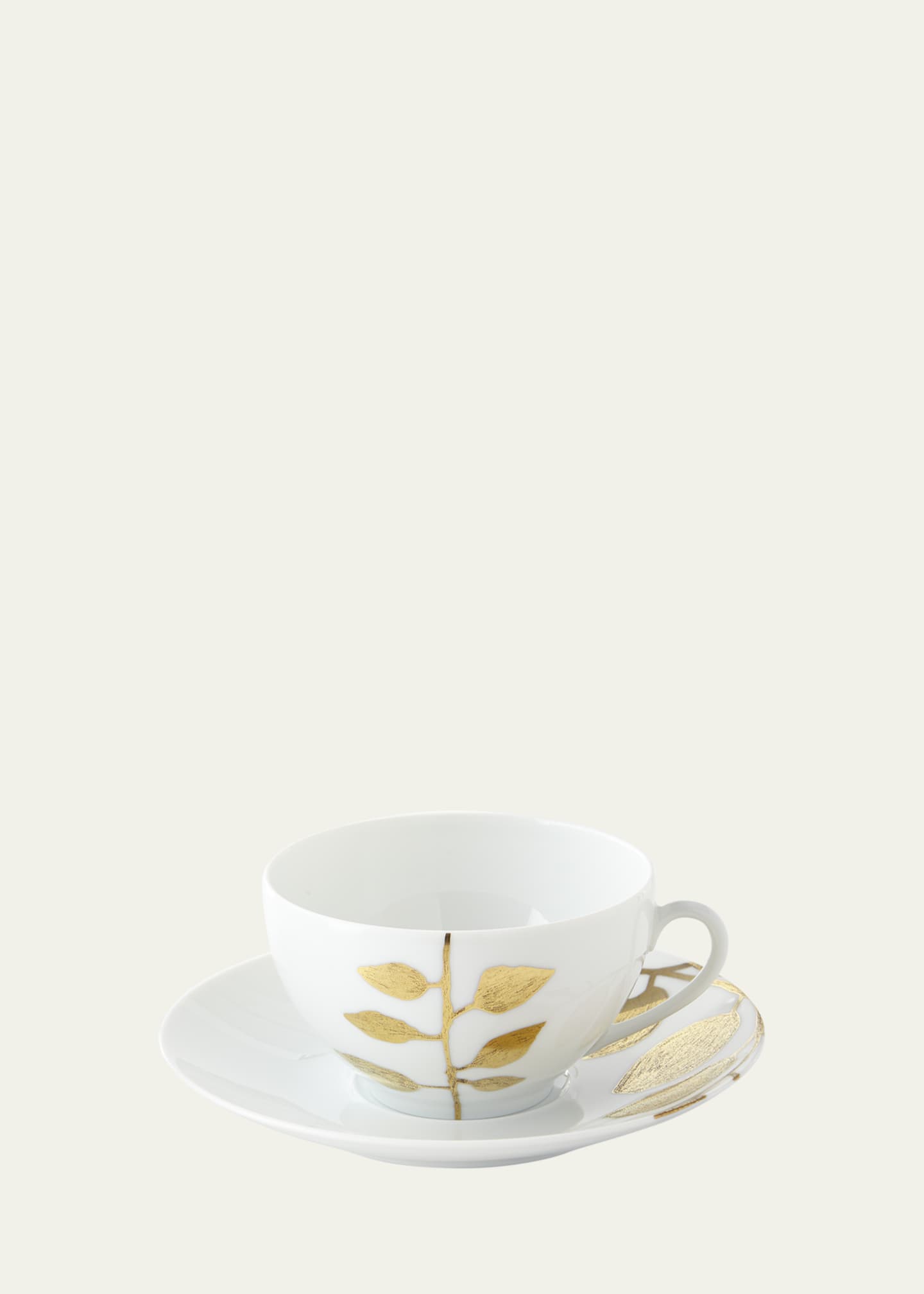 Haviland & Parlon Daphne White Gold-Leaf Breakfast Cup & Saucer