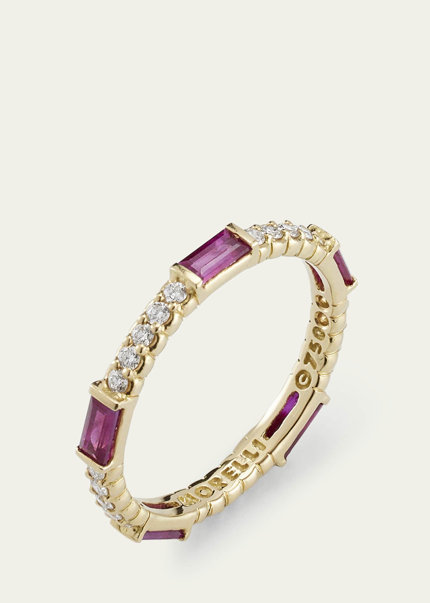 Paul Morelli Ruby & Diamond Pinpoint Baguette Ring in 18K Gold, Size 6.5 Image 3 of 4