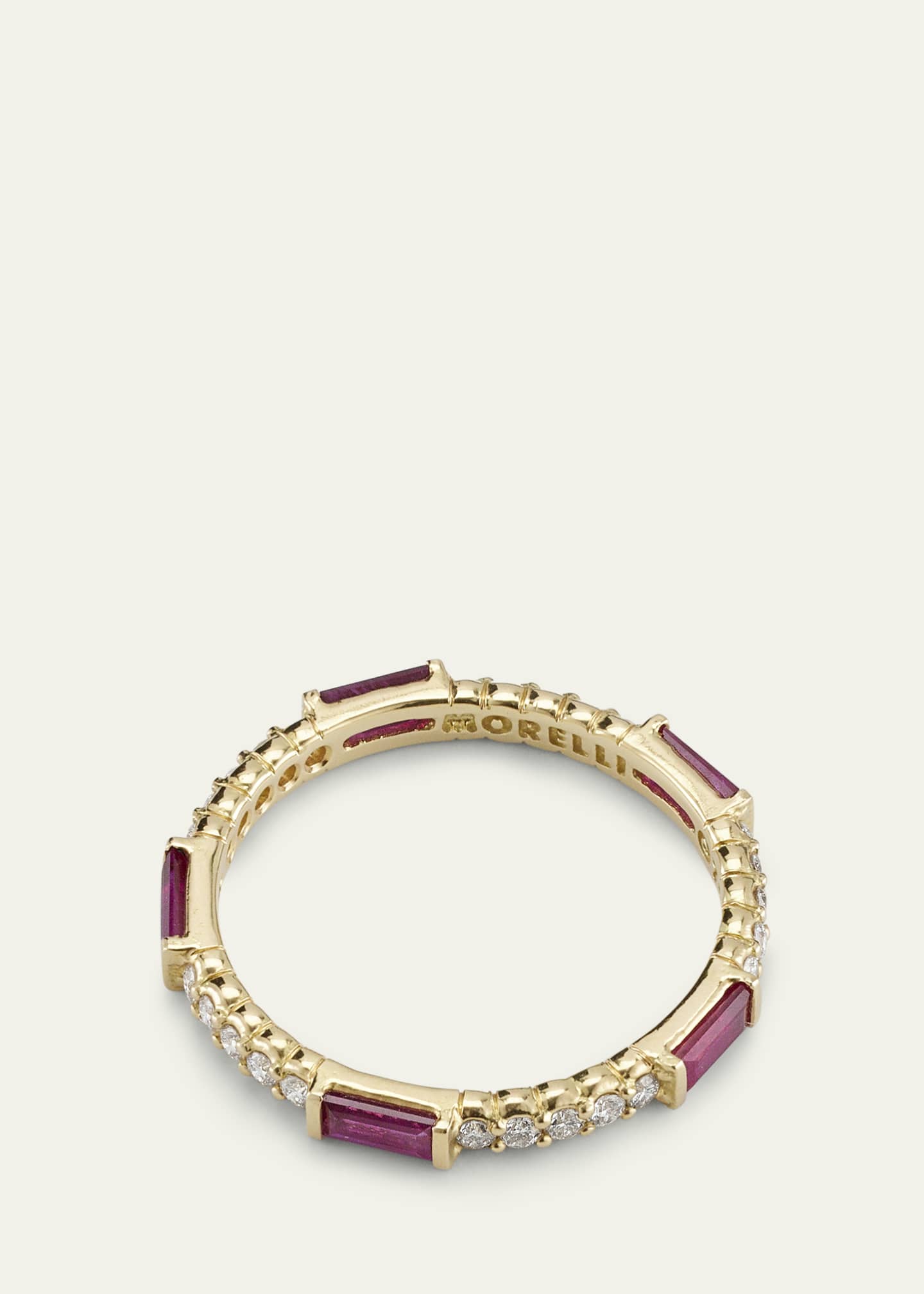 Paul Morelli Ruby & Diamond Pinpoint Baguette Ring in 18K Gold, Size 6.5 Image 4 of 4