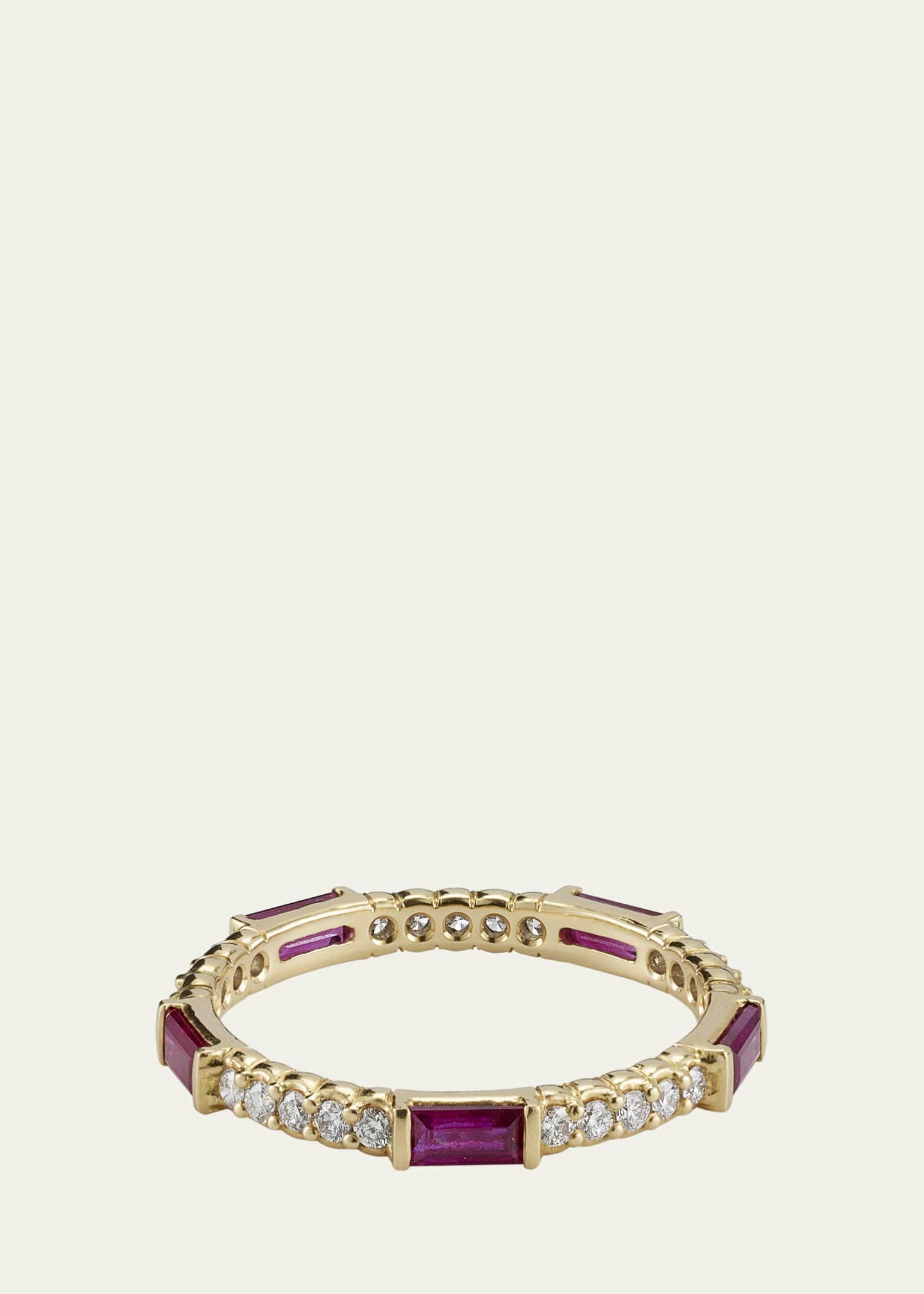 Paul Morelli Ruby & Diamond Pinpoint Baguette Ring in 18K Gold, Size 6.5 Image 1 of 4