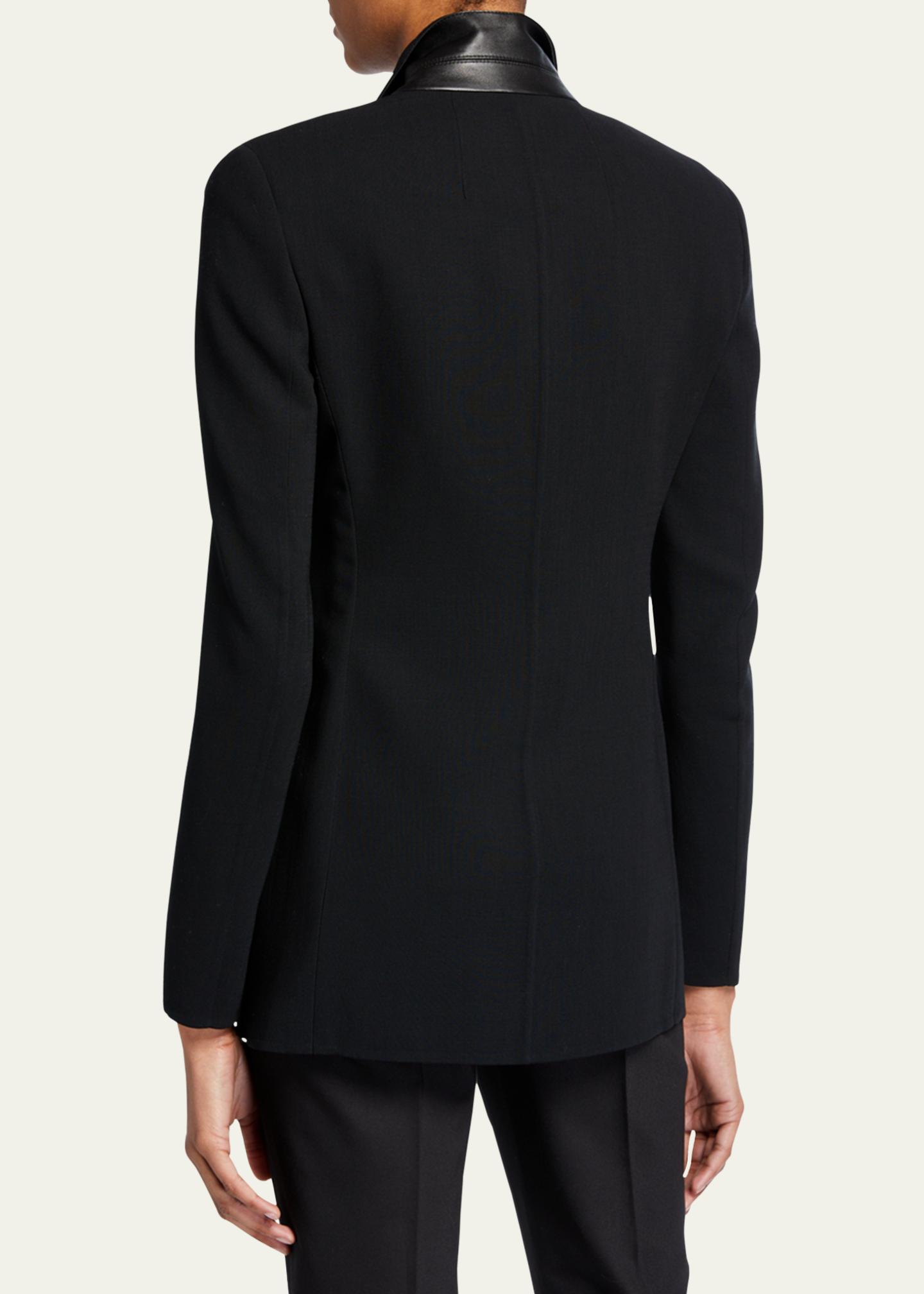 Blazer Akris Taille 10 - Noir - Mélange Laine Avec Détails Simili Cuir - Occasion Très Bon État