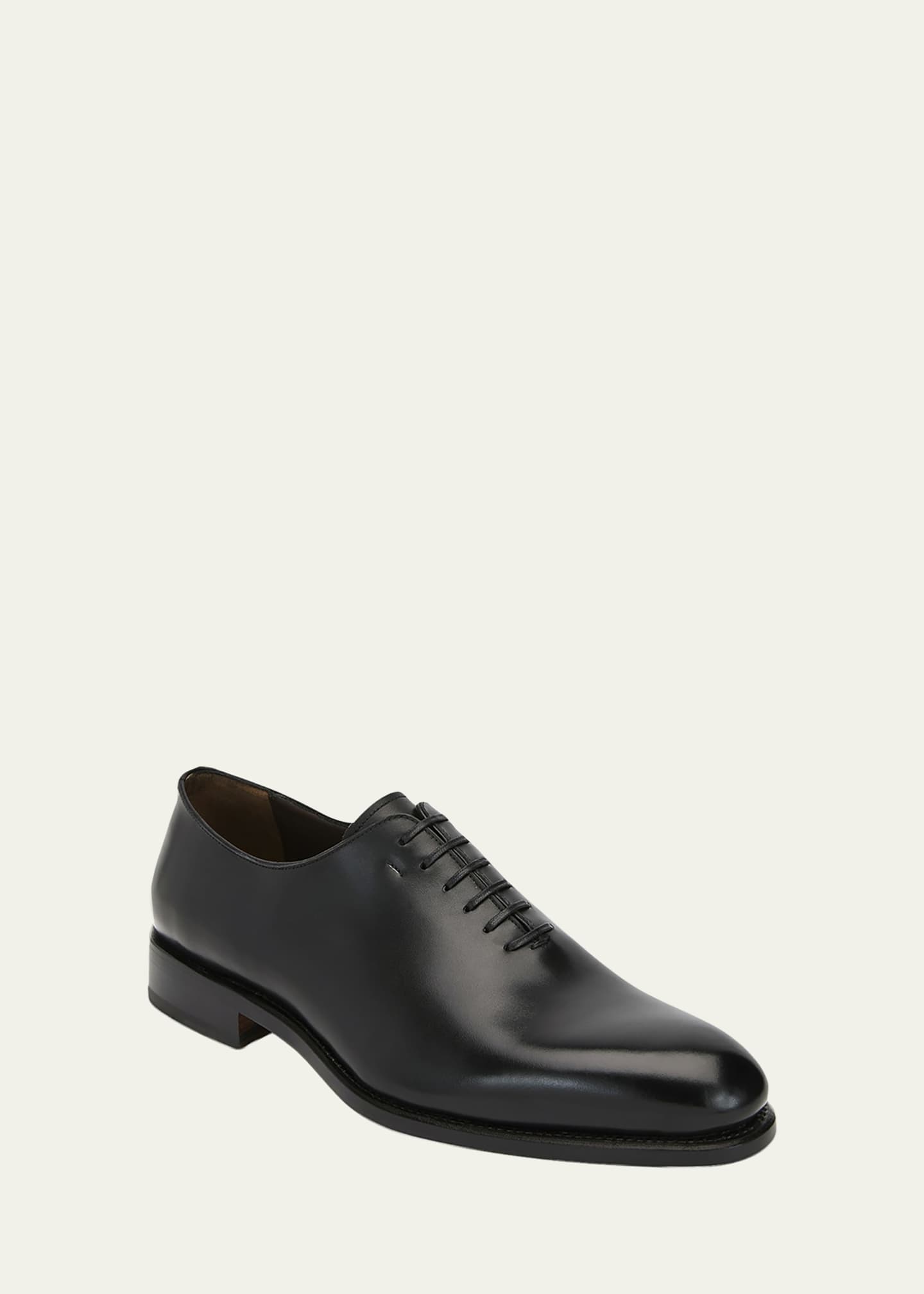 Ferragamo Men's Angiolo Tramezza Whole-Cut Leather Lace-Up Shoes Image 2 of 3