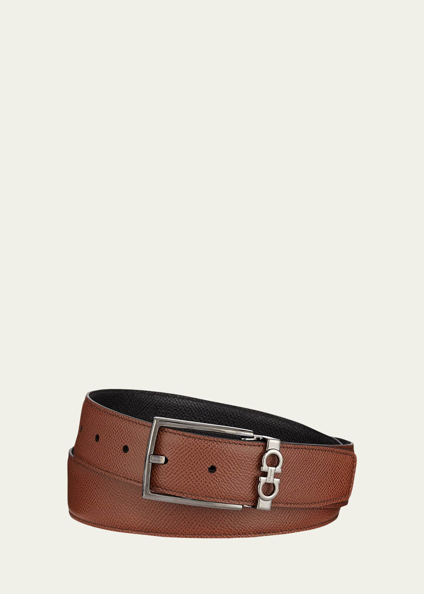 Gancini Leather Belt in Brown - Ferragamo