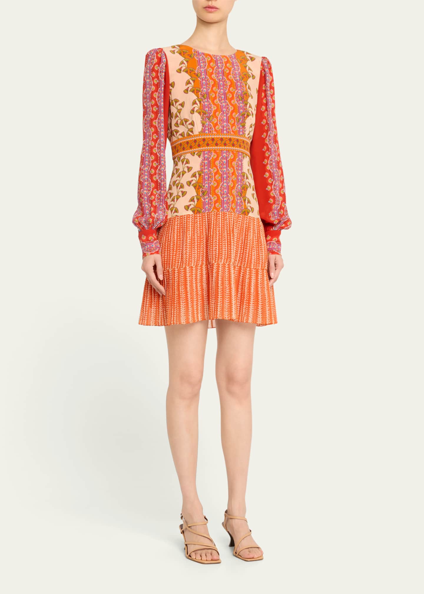 Saloni Vera Mixed Print Flounce Midi Dress