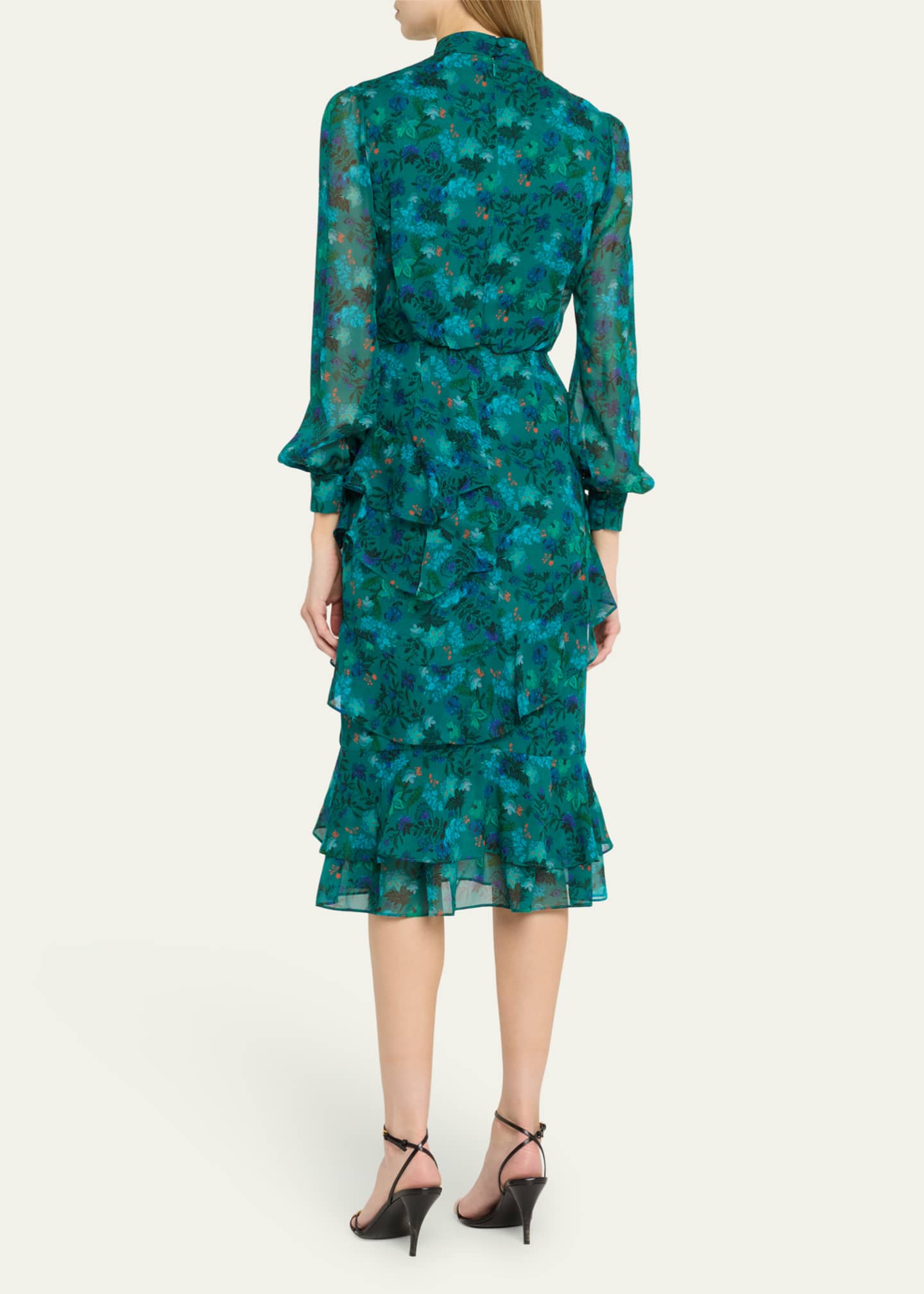 Saloni Isa Mock-Neck Floral-Print Silk Midi Dress Image 3 of 5