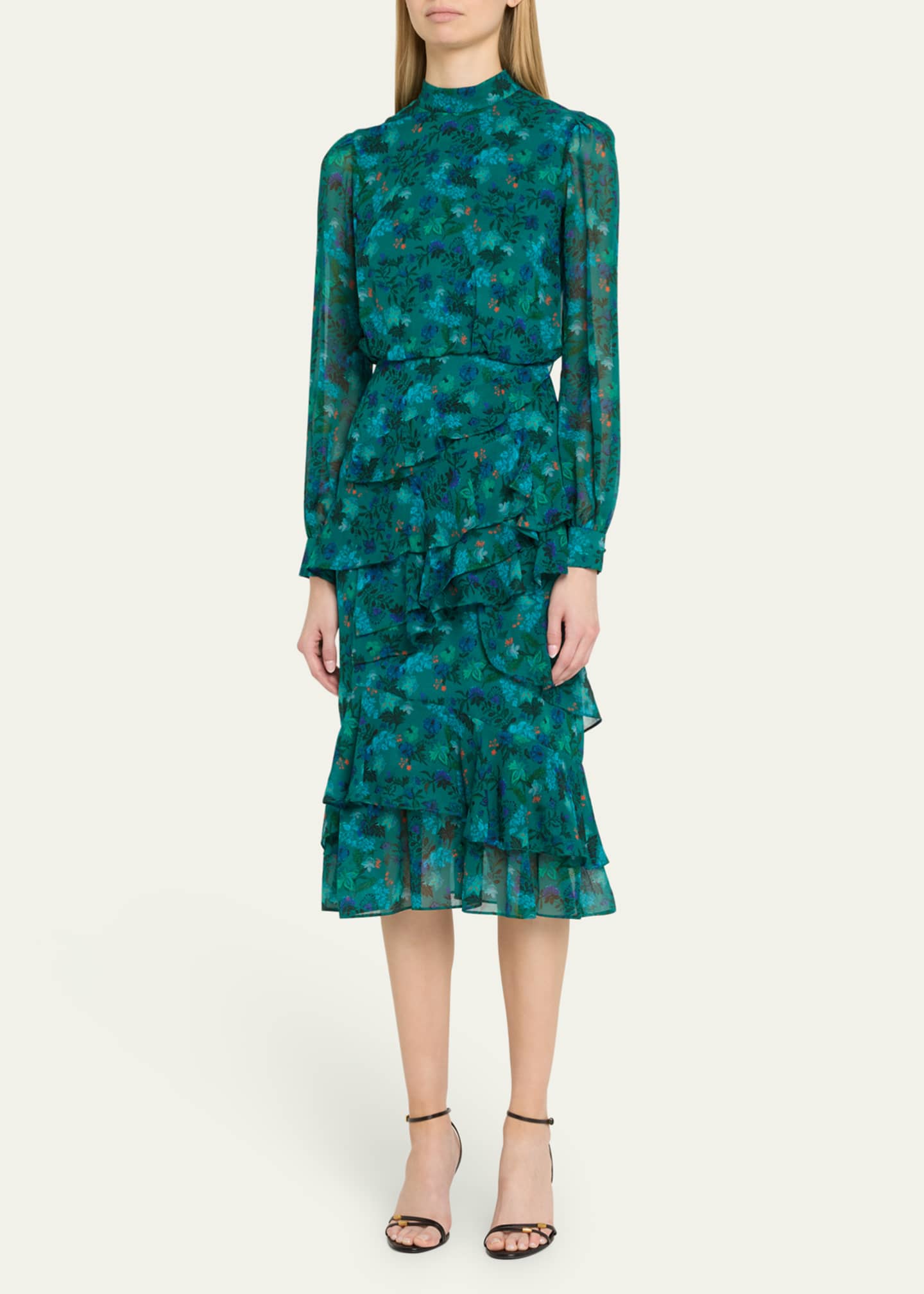 Saloni Isa Mock-Neck Floral-Print Silk Midi Dress Image 4 of 5