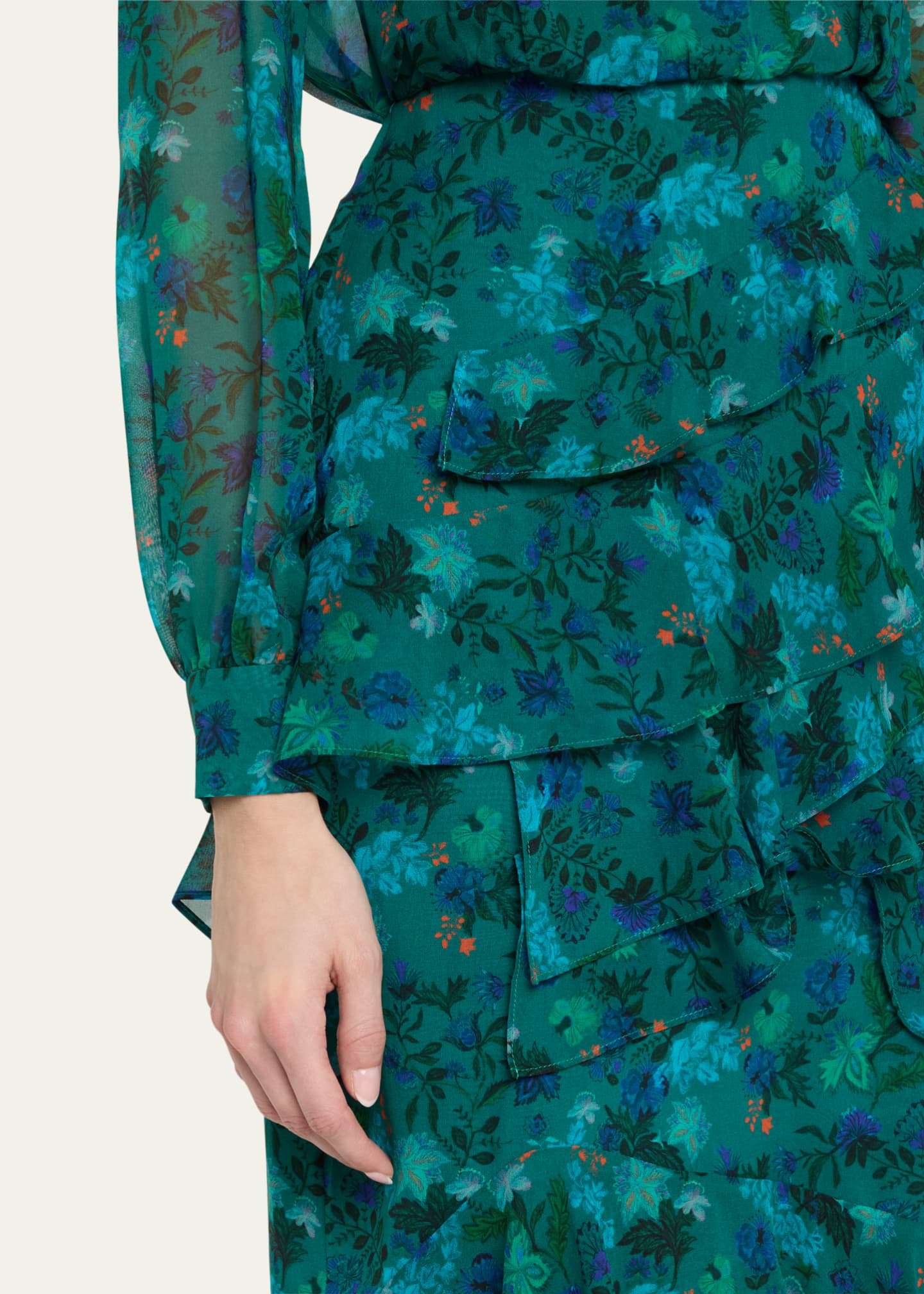 Saloni Isa Mock-Neck Floral-Print Silk Midi Dress Image 5 of 5