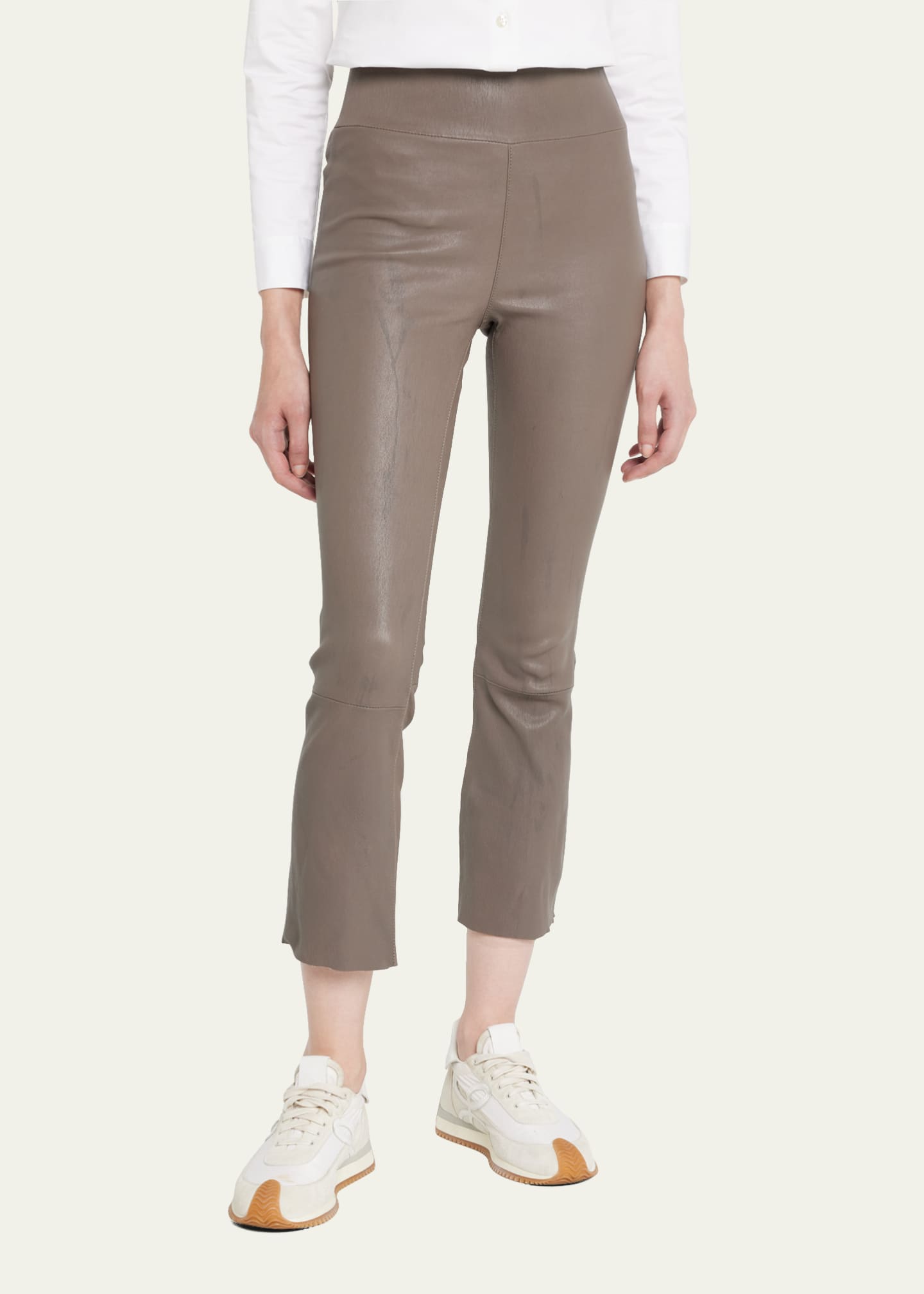 SPRWMN HighWaist FlareLeg Cropped Leather Leggings Bergdorf Goodman