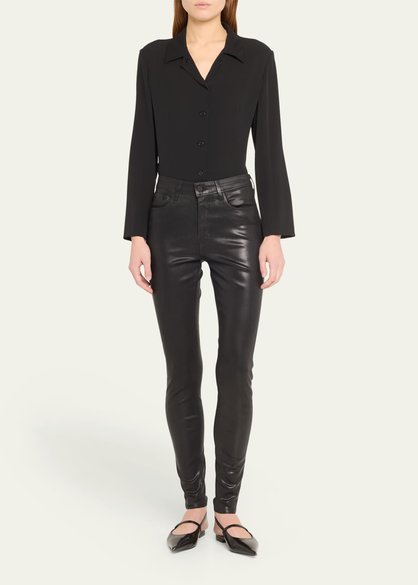 L'Agence Marguerite Coated Modal Denim High-Rise Skinny Jeans Image 2 of 5