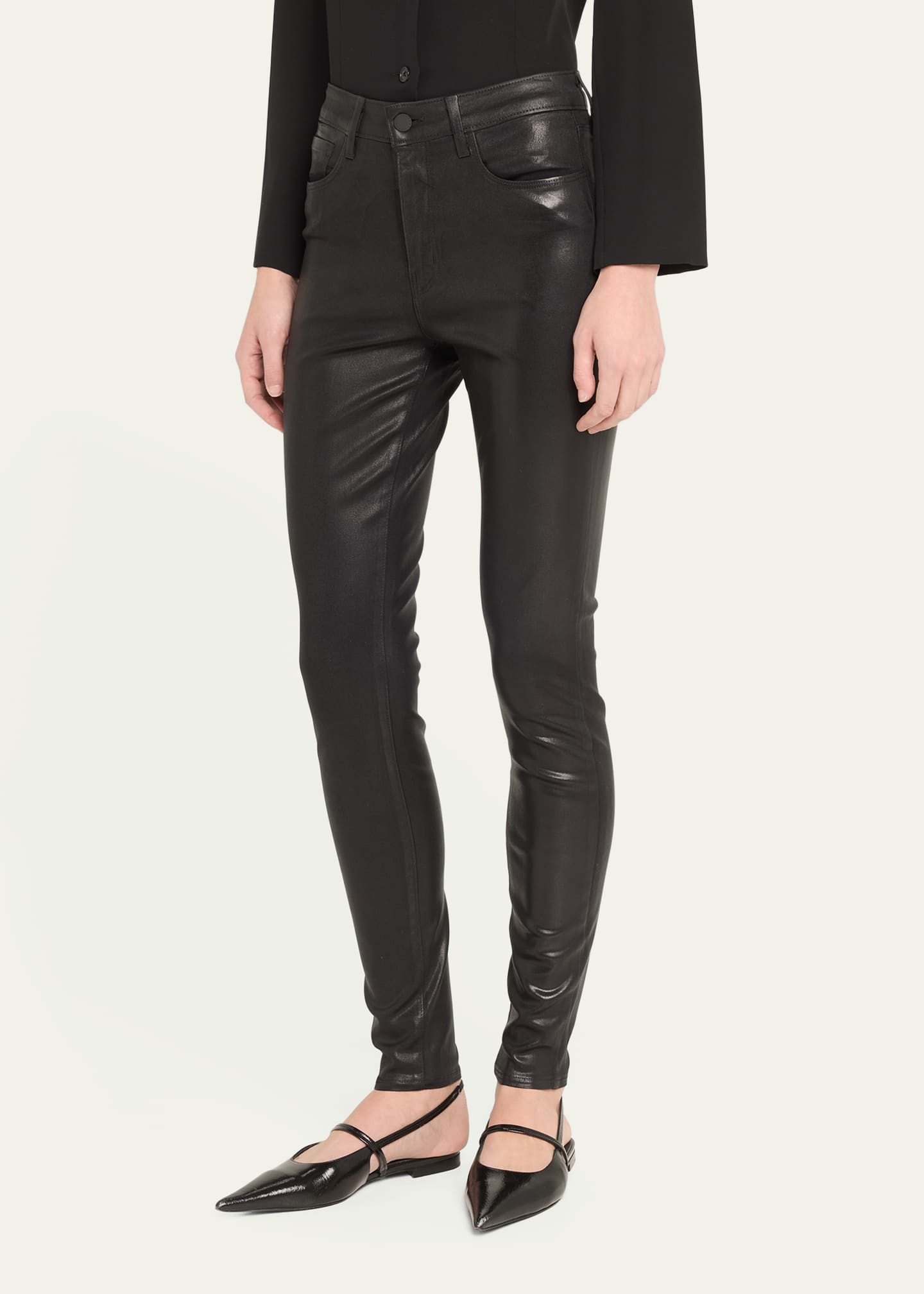 L'Agence Marguerite Coated Modal Denim High-Rise Skinny Jeans Image 4 of 5