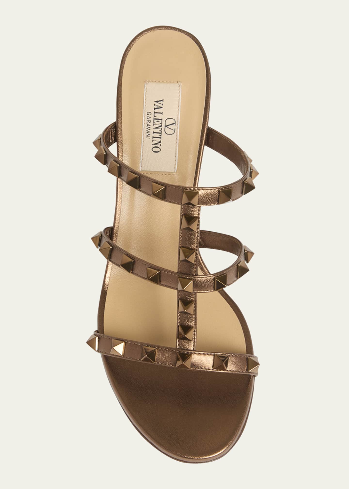 Valentino Garavani Rockstud Caged Metallic Leather Slide Sandals Image 6 of 6