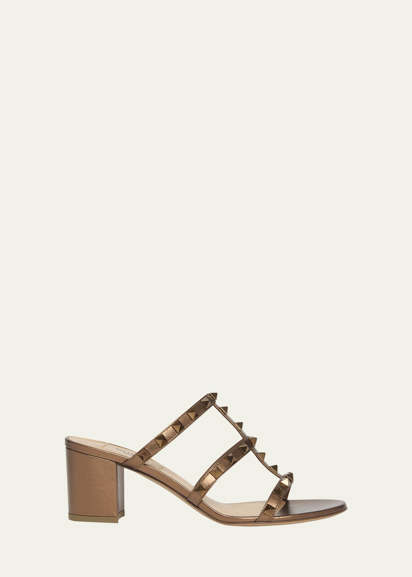 Valentino Garavani Rockstud Caged Metallic Leather Slide Sandals Image 1 of 6
