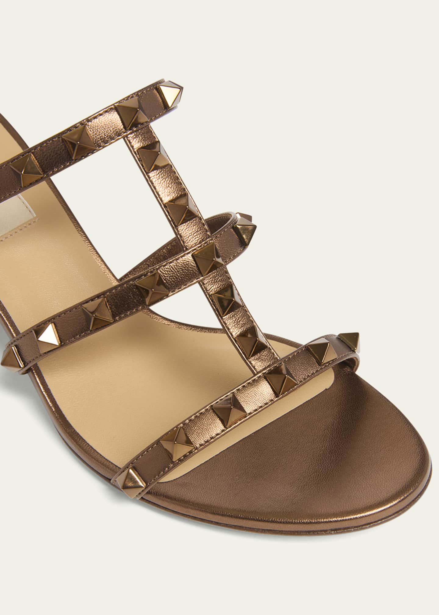 Valentino Garavani Rockstud Caged Metallic Leather Slide Sandals Image 5 of 6