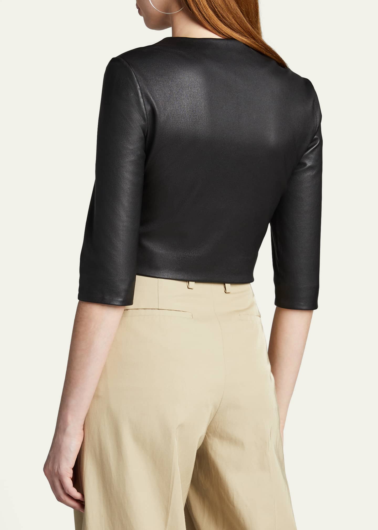 Susan Bender Stretch Leather Zip-Front Cardigan Image 3 of 5