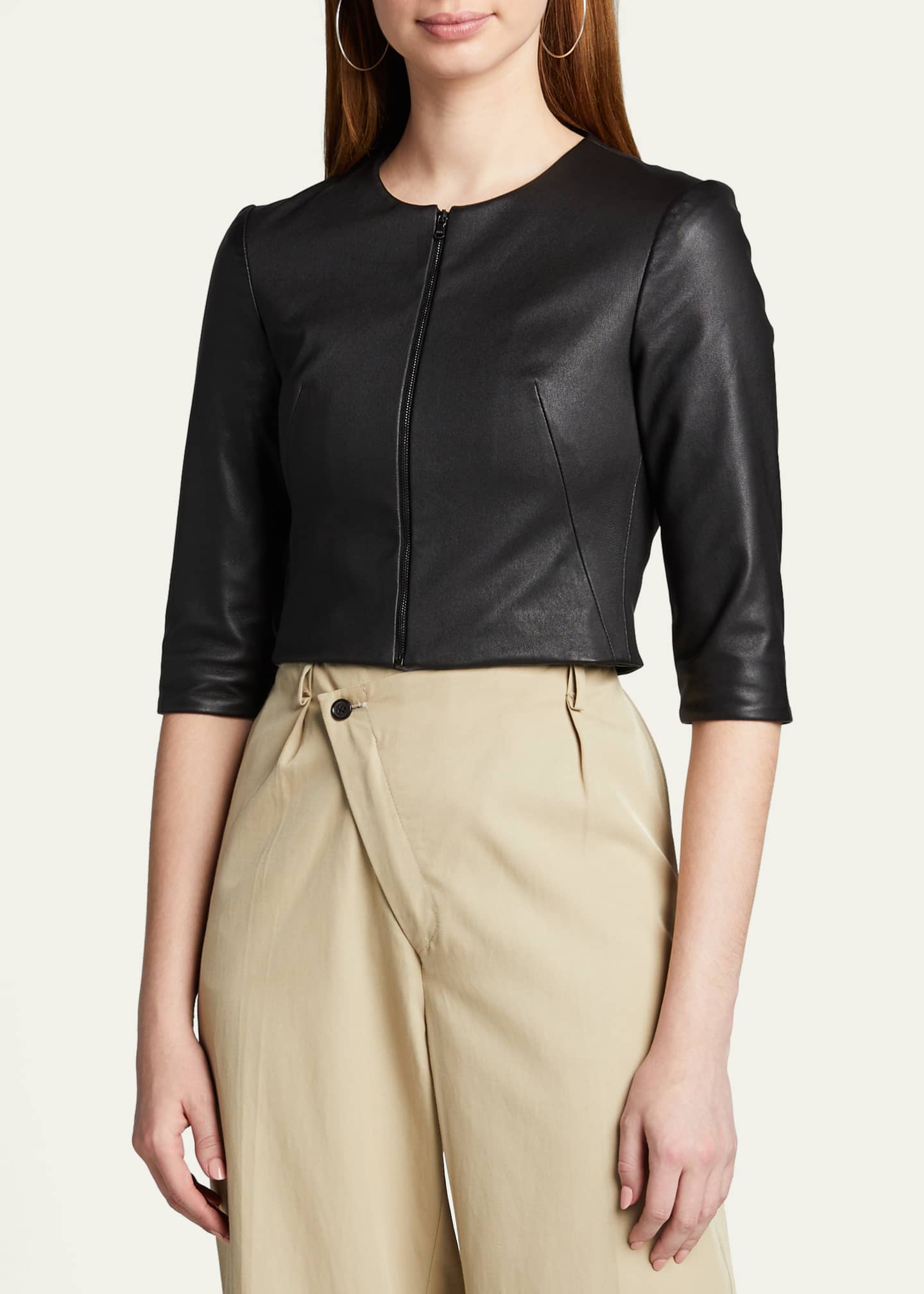 Susan Bender Stretch Leather Zip-Front Cardigan Image 4 of 5