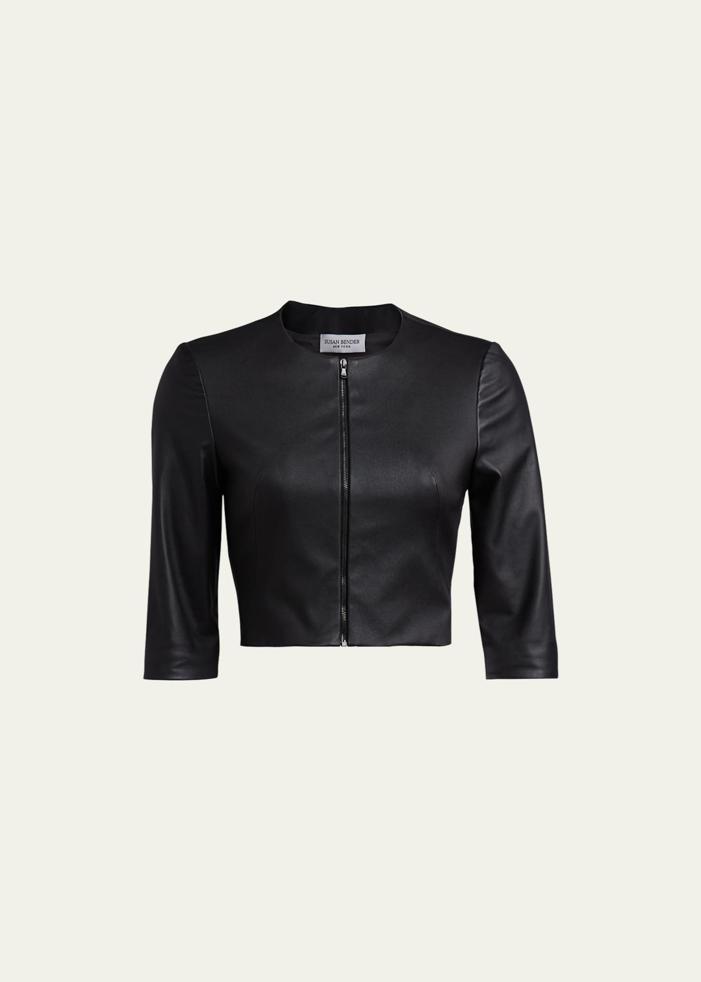 Susan Bender Stretch Leather Zip-Front Cardigan Image 1 of 5